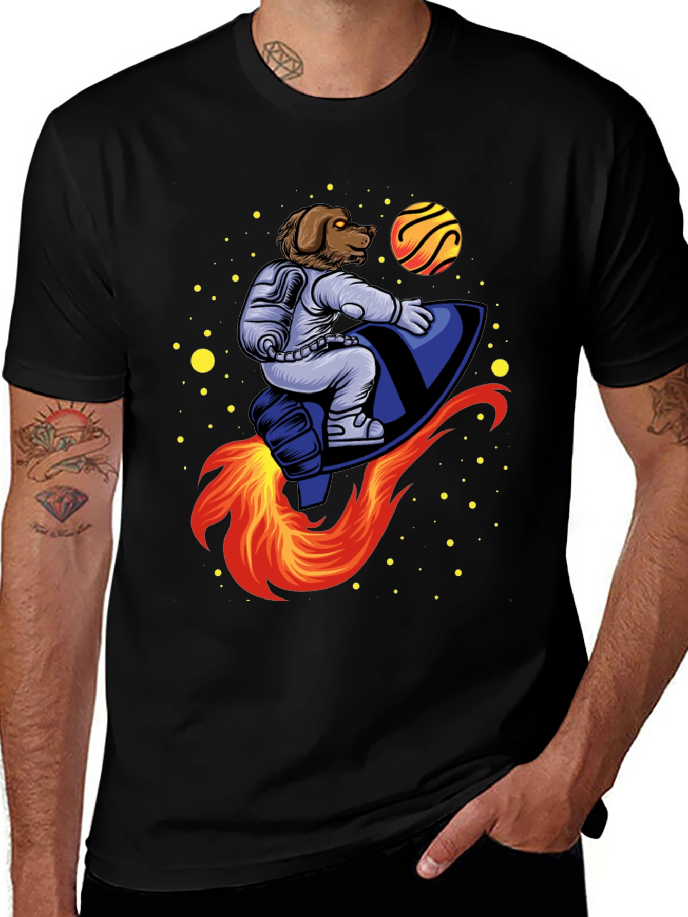 Variant 23 of Dog Astronaut Rocket T-Shirt - Black