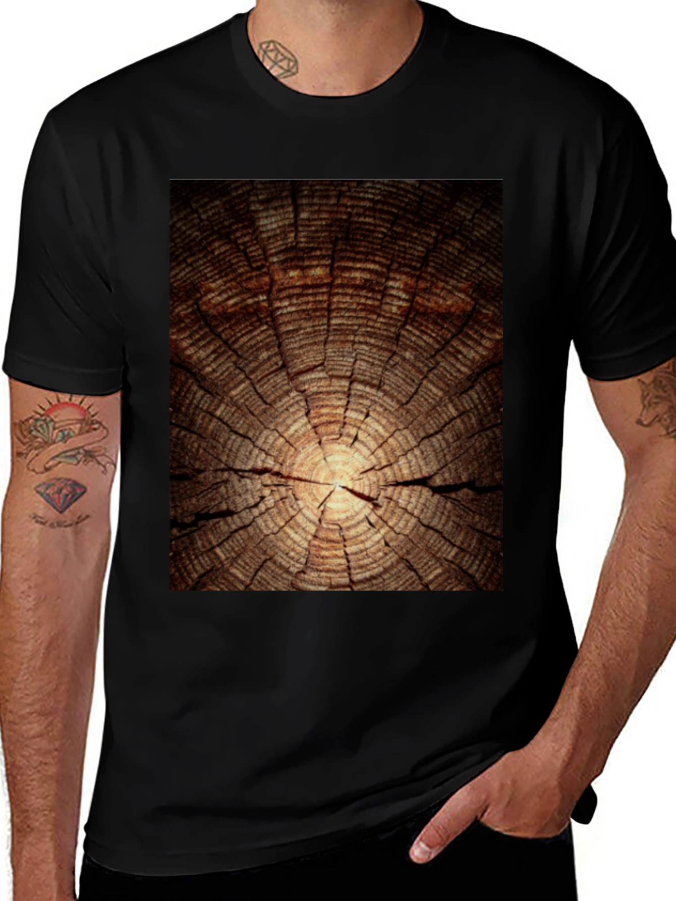 Variant 5 of Wood Grain Graphic Tee - Nature Inspired Black T-Shirt