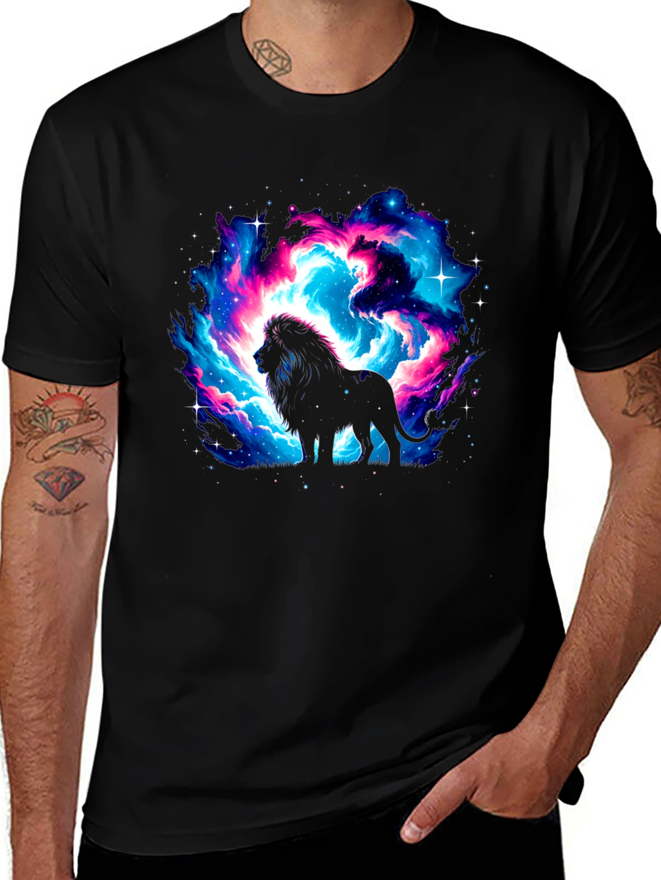 Variant 4 of Galaxy Lion Graphic Black T-Shirt