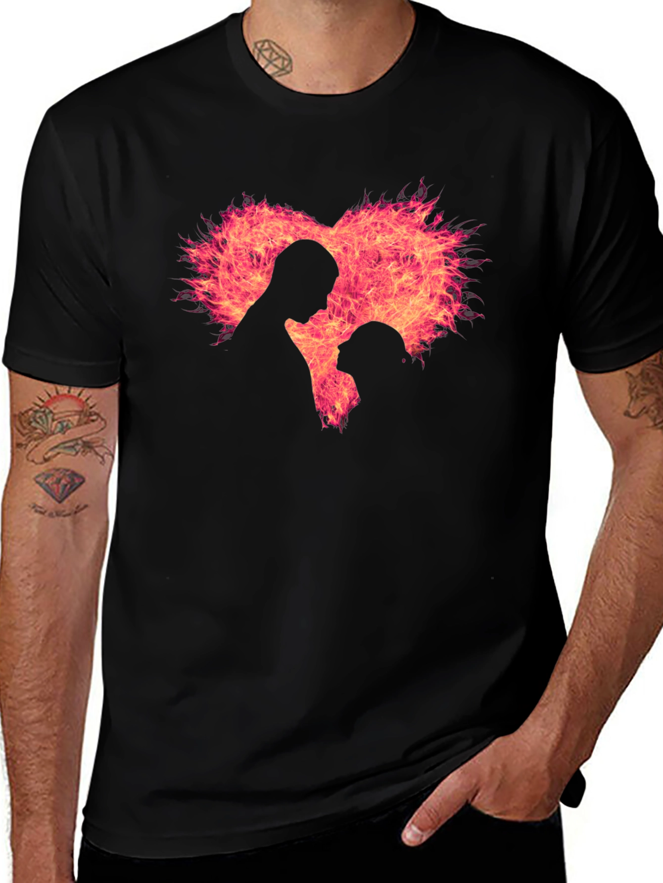 Variant 4 of Flaming Heart Couple T-Shirt - Black