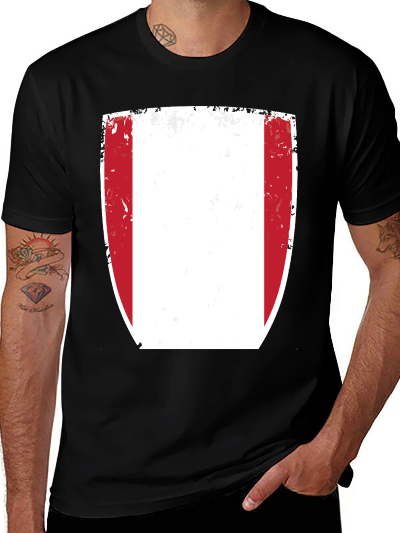 Peru Flag Grunge Graphic T-Shirt - Black