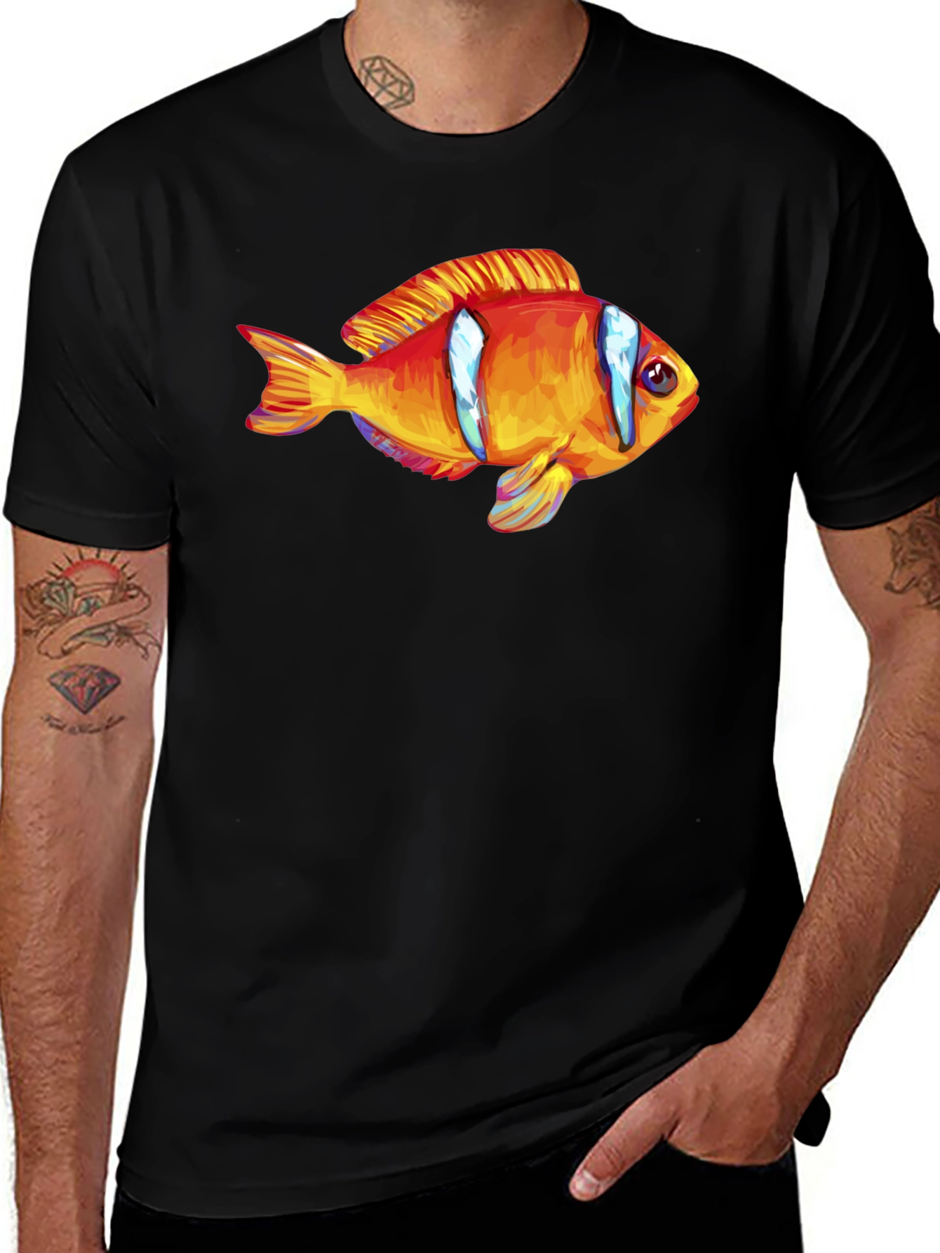Variant 9 of Clown Fish Graphic T-Shirt - Black Cotton Blend