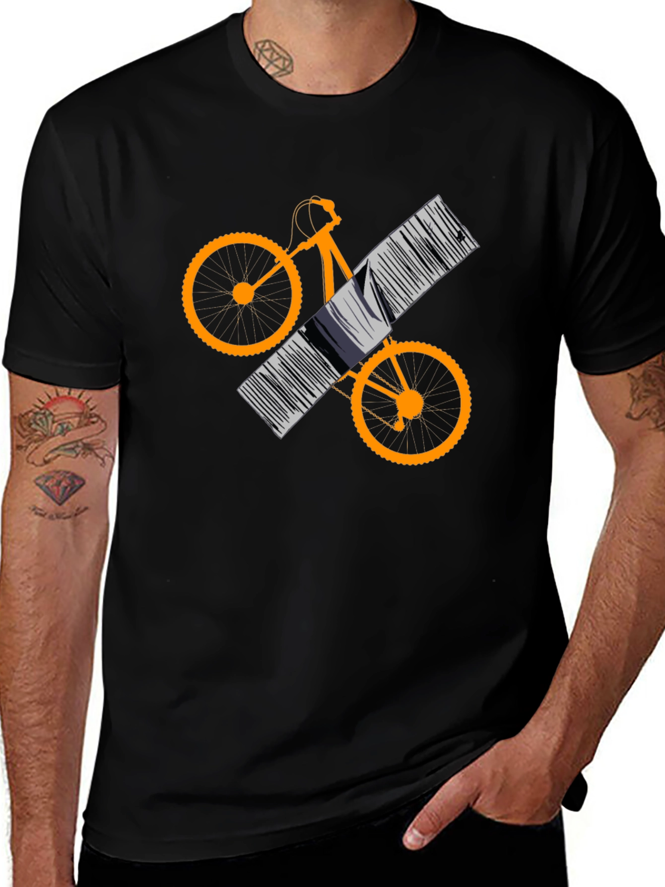 Variant 7 of Mountain Bike Barcode Graphic Tee - Black Cotton Casual Shirt