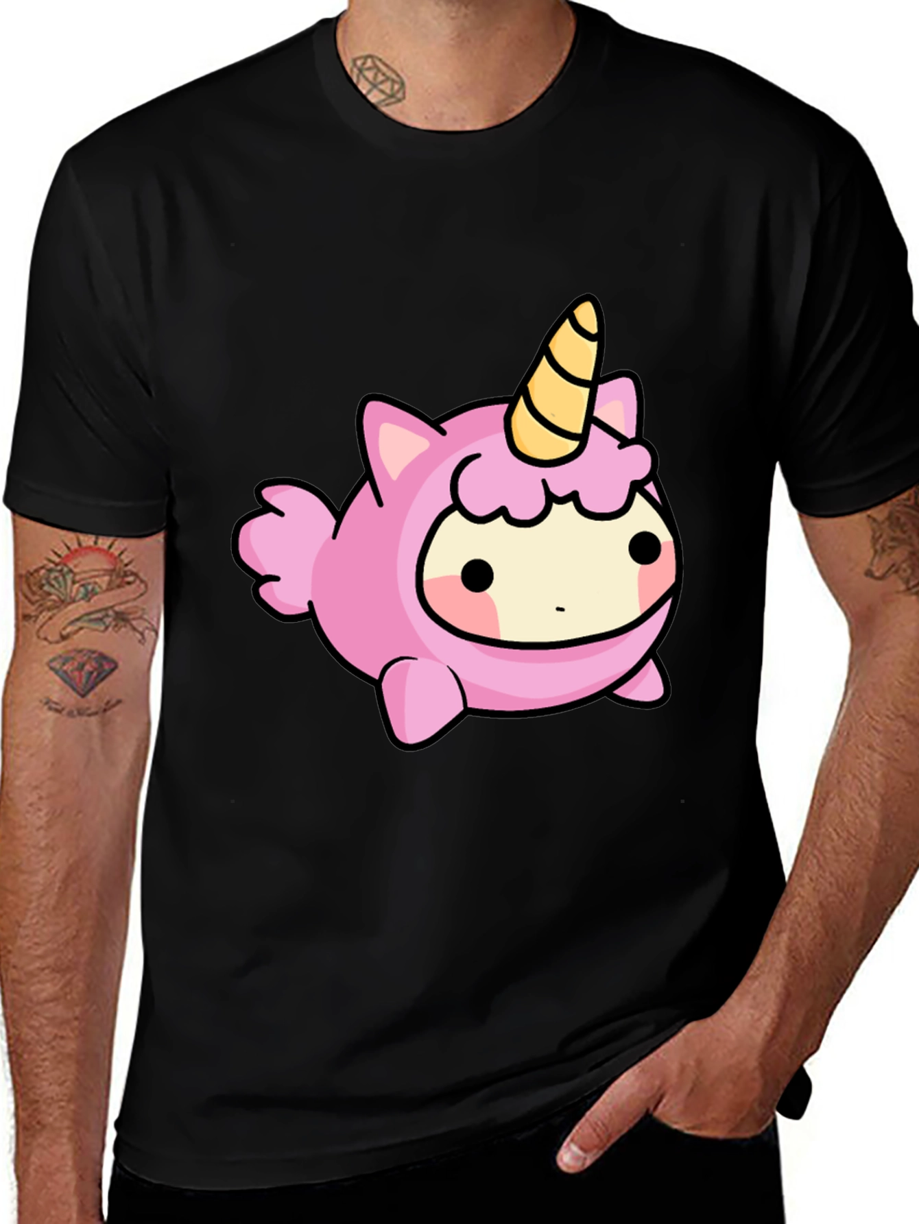 Variant 14 of Cute Unicorn Cartoon Graphic Print Black T-Shirt