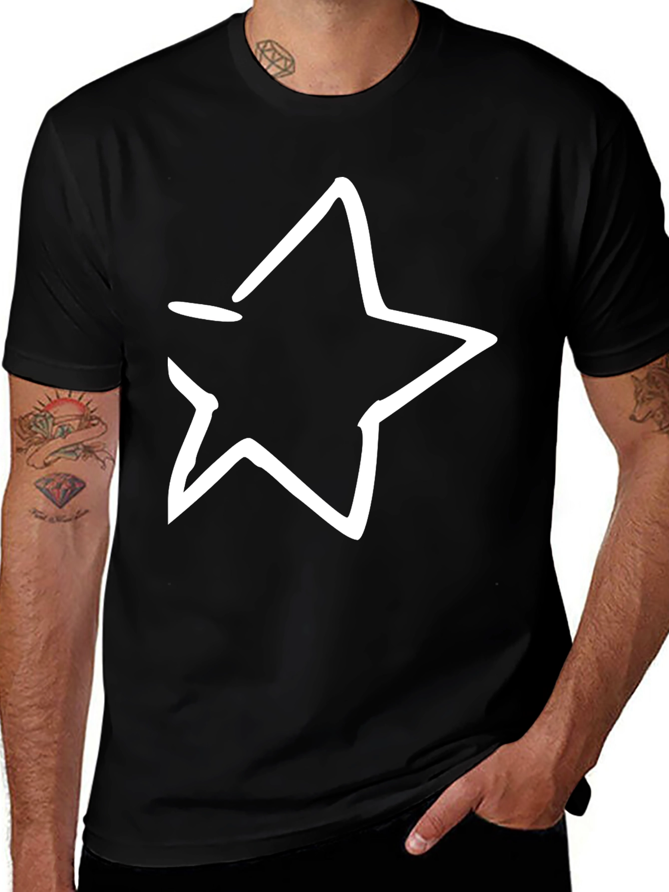 Variant 15 of Men's Black T-Shirt with White Star Design