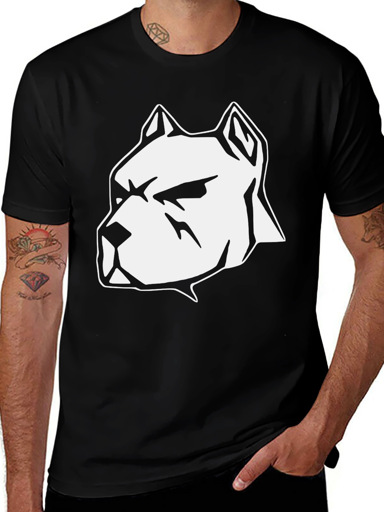 Variant 5 of Bold Pitbull Graphic Tee - Black Crew Neck T-Shirt