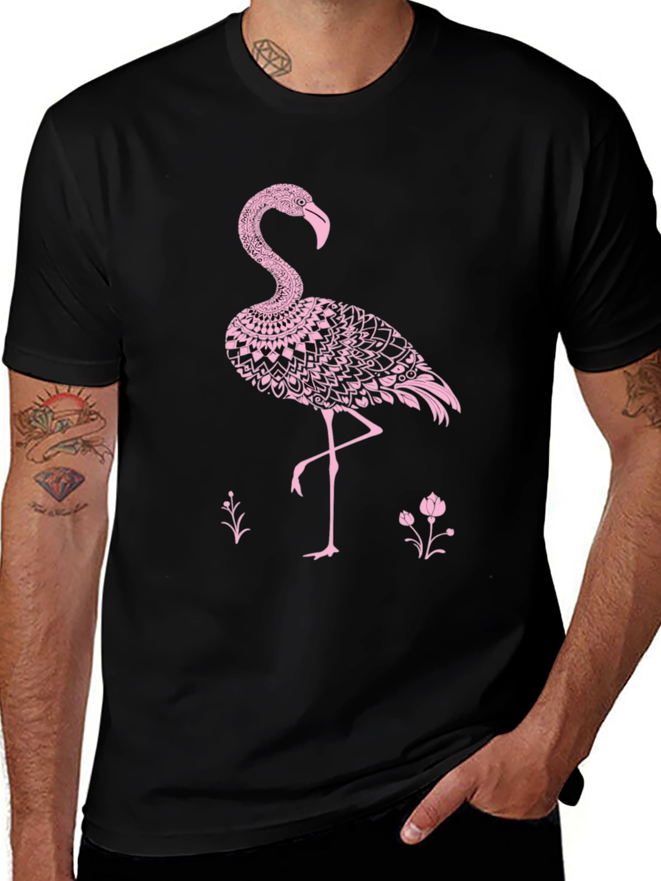 Variant 23 of Flamingo Graphic Tee - Black Cotton Casual Shirt