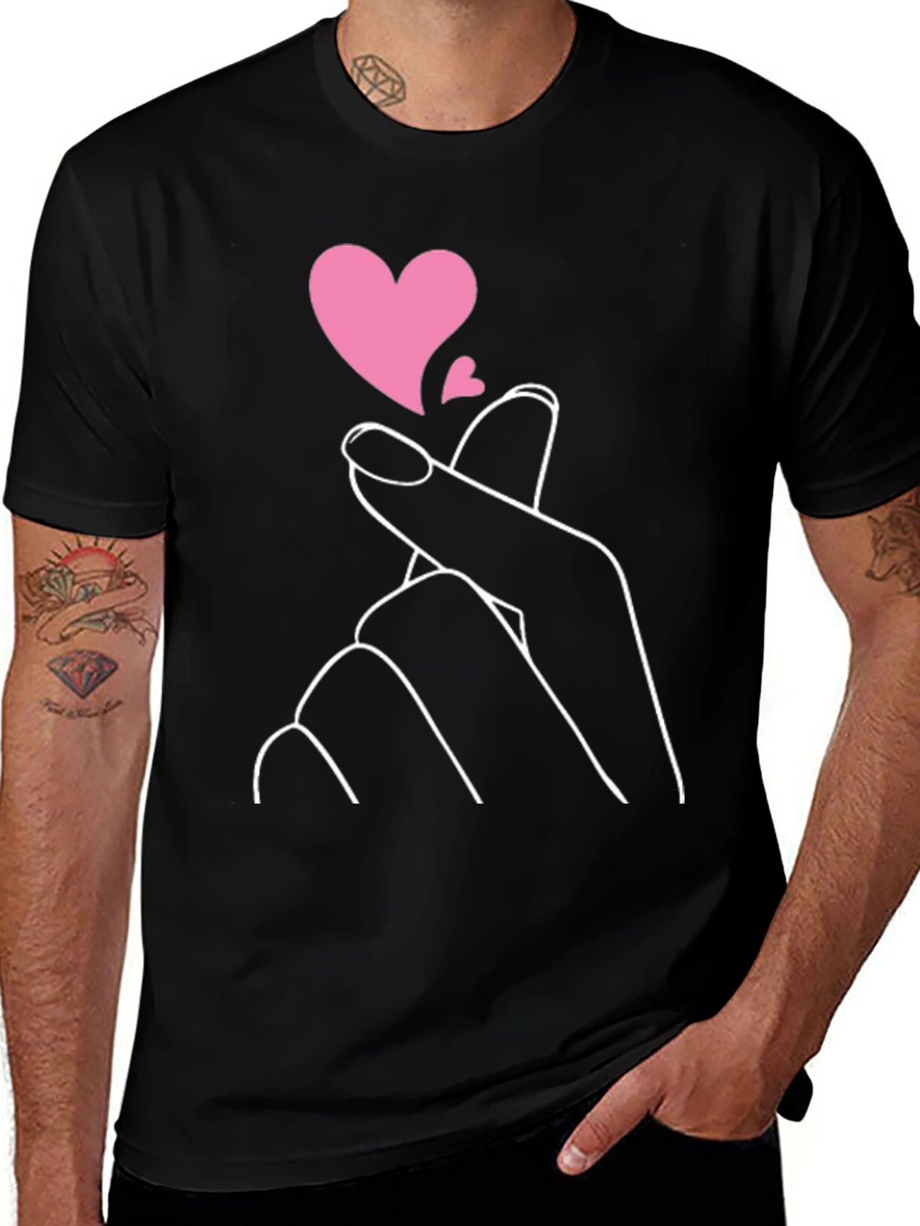 Variant 19 of Heart Finger Gesture Black Tee - Express Your Love!