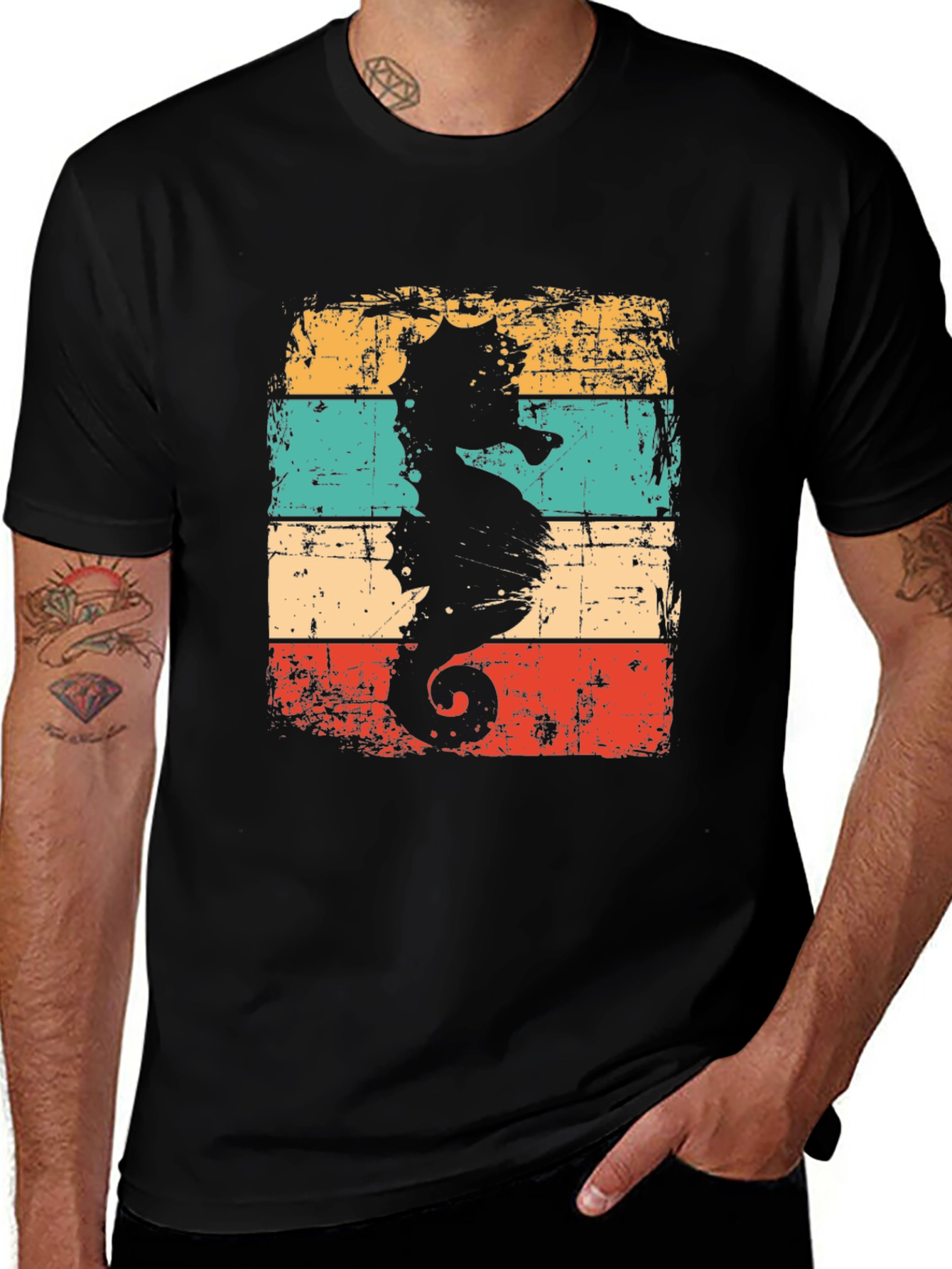 Variant 29 of Retro Seahorse Graphic T-Shirt - Black