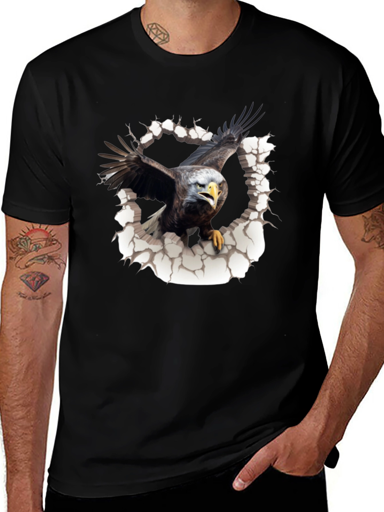 Variant 21 of Eagle Burst T-Shirt - Men's Black Graphic Tee