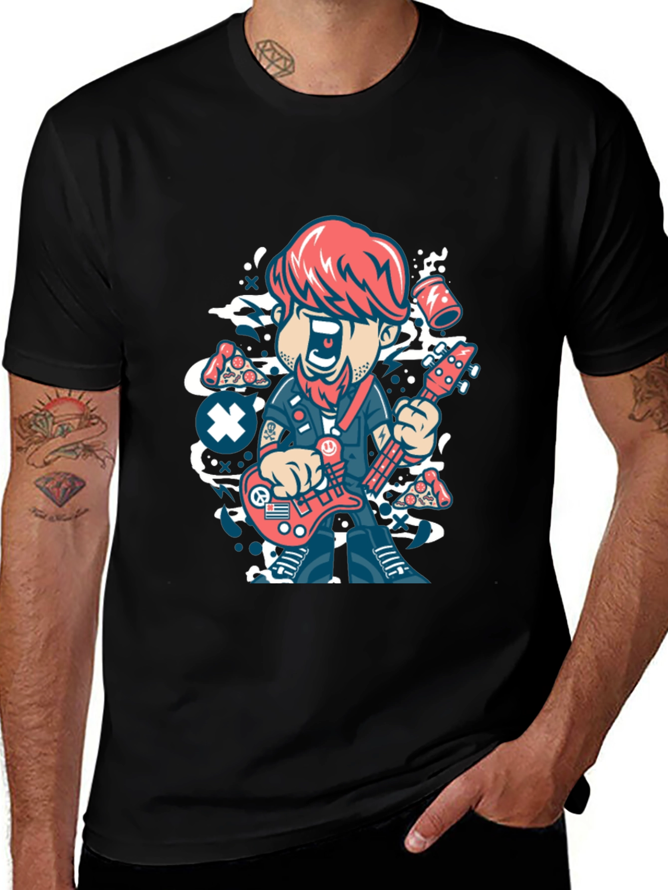 Variant 21 of Cool Cartoon Rocker Graphic Tee - Black