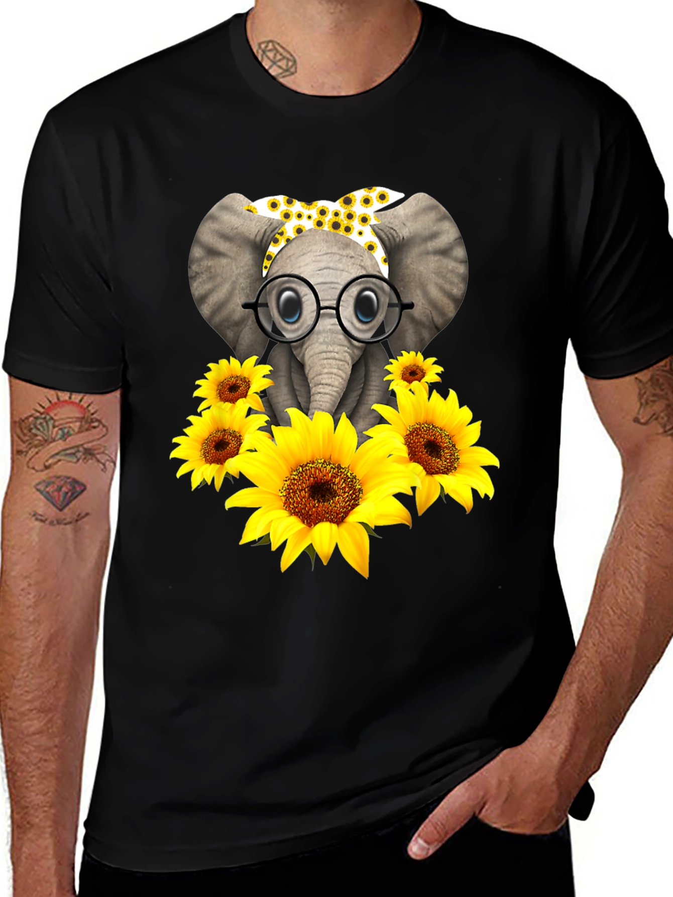 Variant 9 of Elephant Sunflower Graphic Tee
