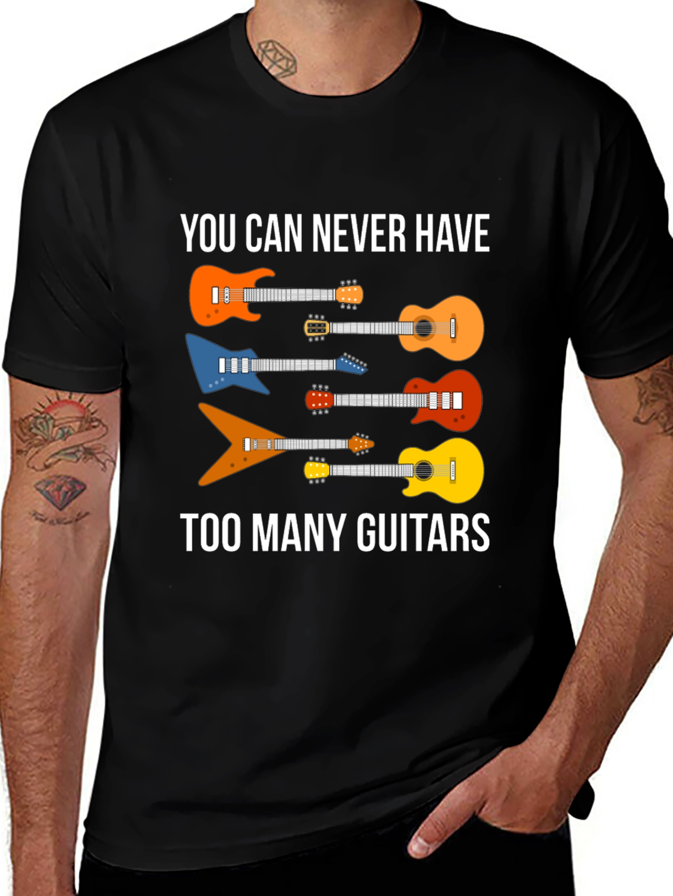 Variant 19 of Too Many Guitars Graphic Tee