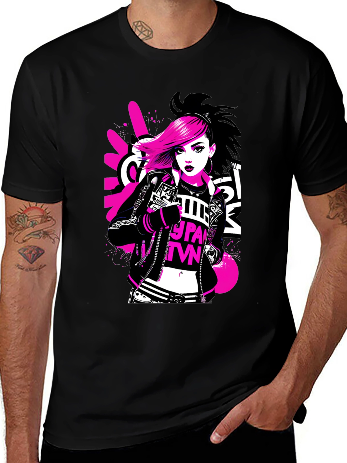 Variant 13 of Edgy Graphic Tee: Pink Haired Rebel