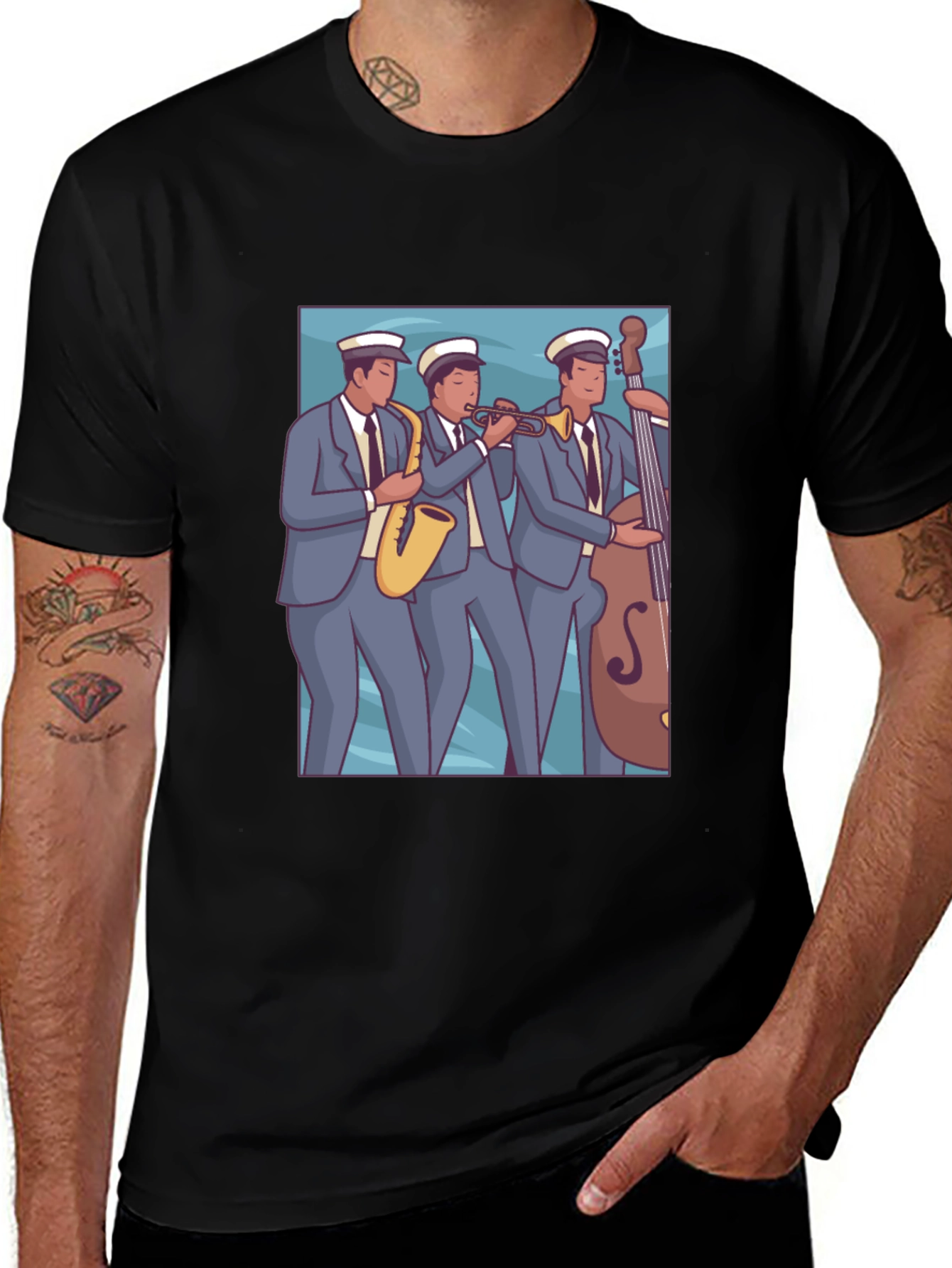 Variant 14 of Vintage Jazz Band Graphic Black T-Shirt