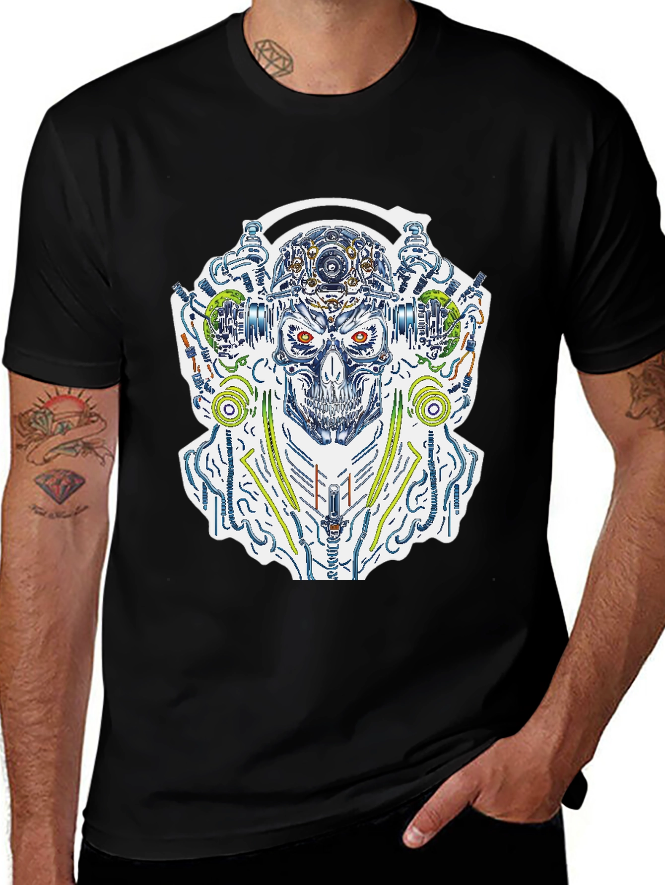 Variant 20 of Cyberpunk Skull Graphic Tee - Black