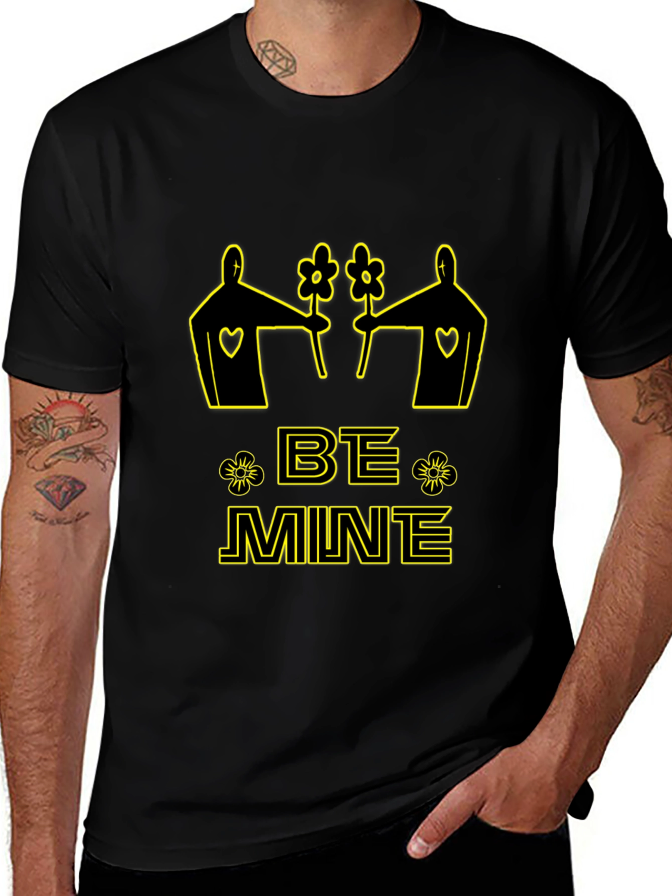 Variant 9 of Be Mine Graphic Tee - Yellow Print on Black T-Shirt