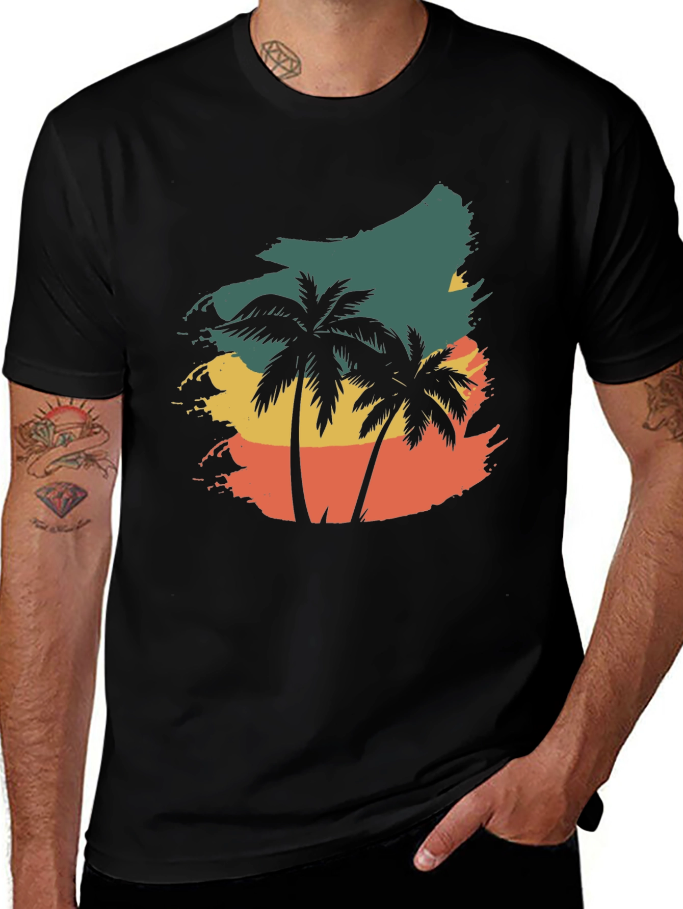 Variant 21 of Retro Palm Tree Graphic Black T-Shirt