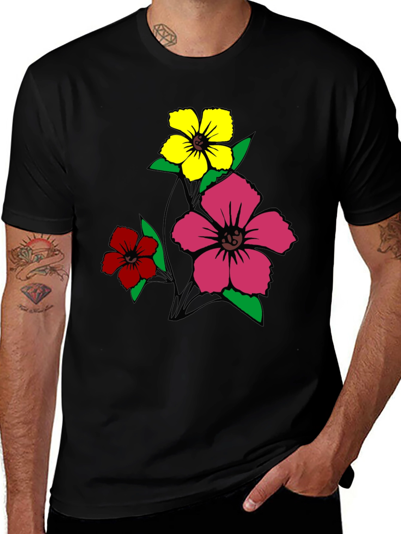 Variant 6 of Floral Print Men's Black T-Shirt