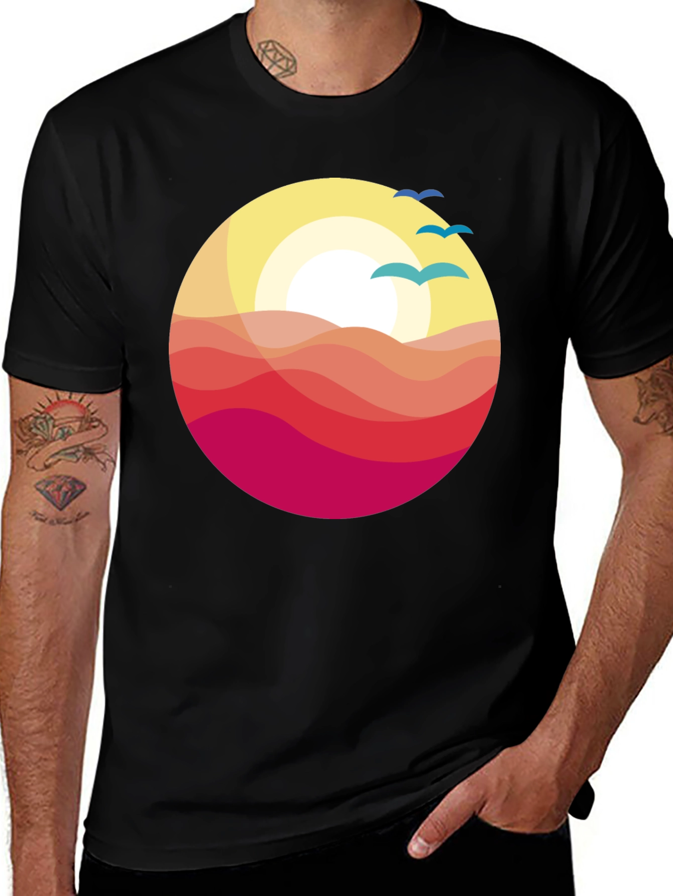 Black Sunset Waves Graphic Tee - Stylish Comfort main image