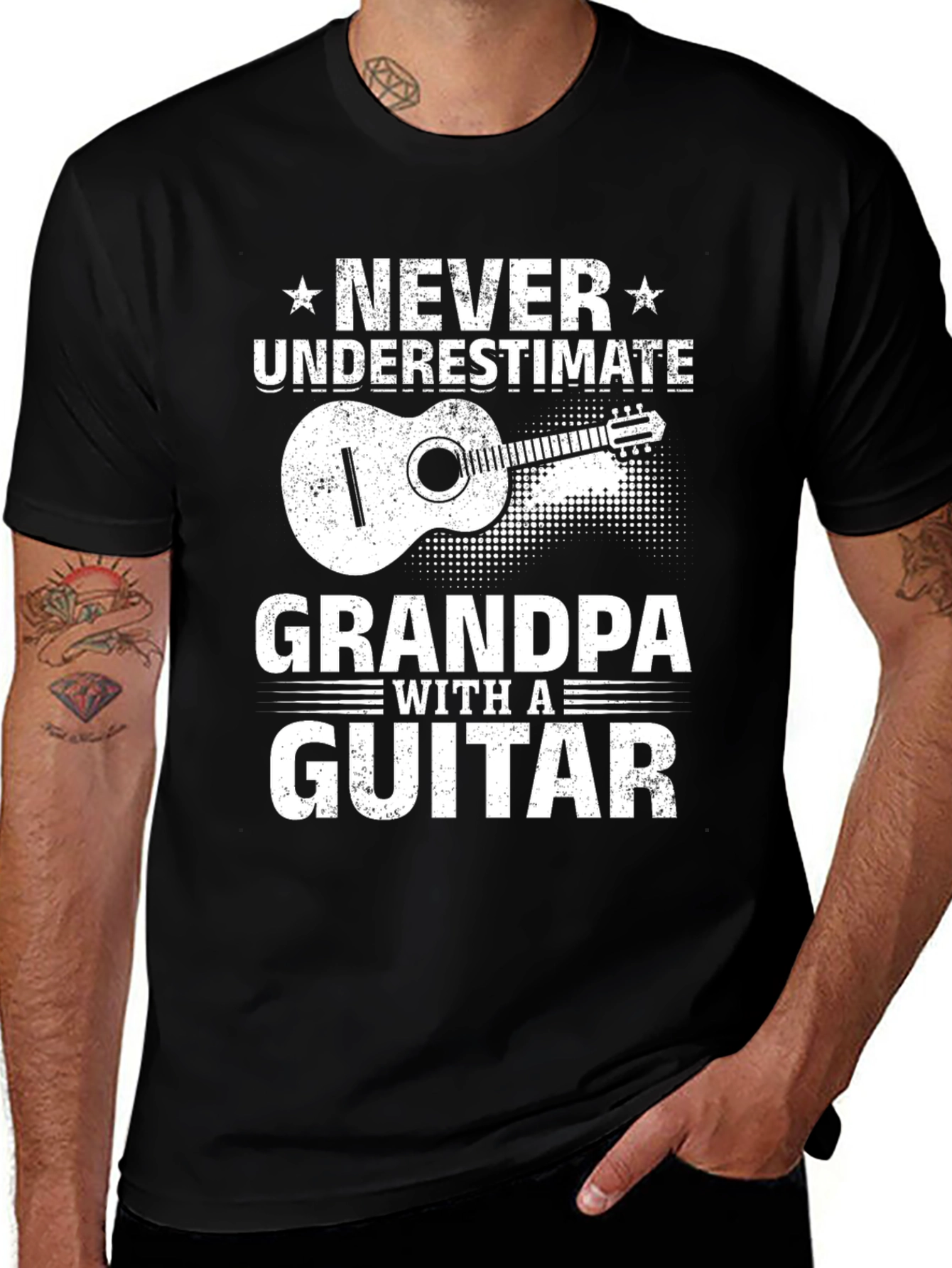 Variant 2 of Never Underestimate Grandpa With A Guitar Black T-Shirt