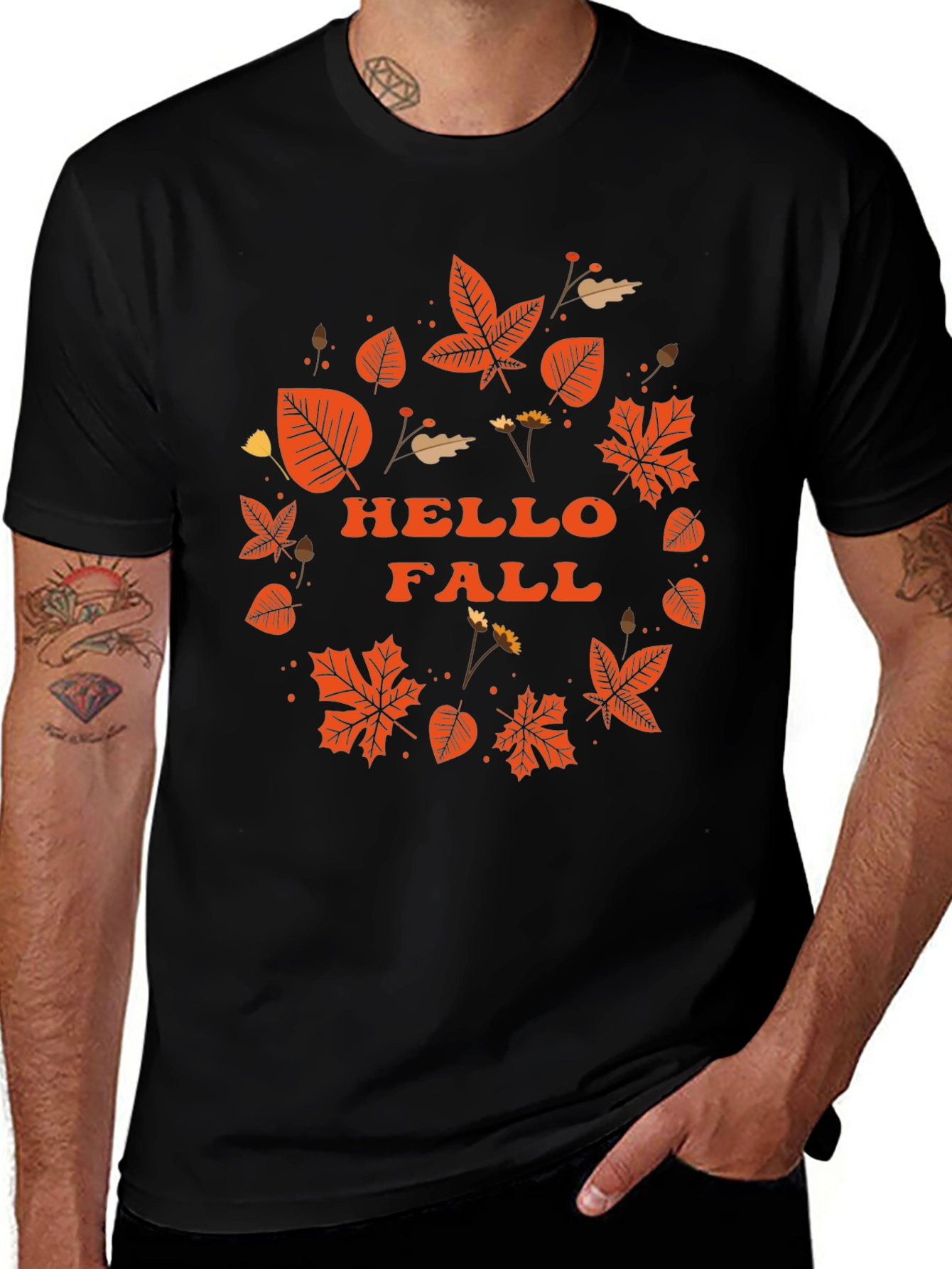 Hello Fall Graphic Tee - Autumn Leaves Design