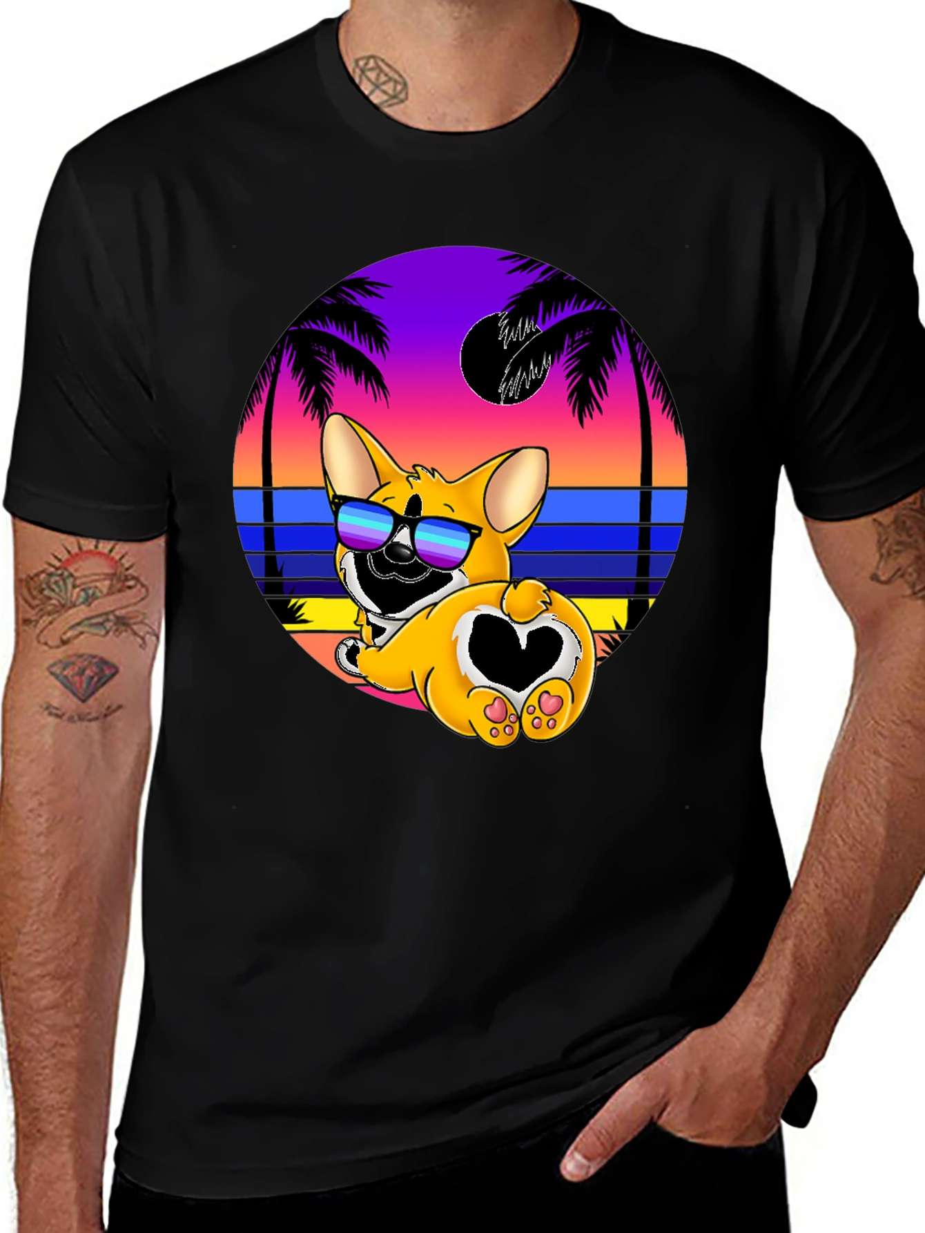 Variant 25 of Corgi Beach Sunset Graphic T-Shirt