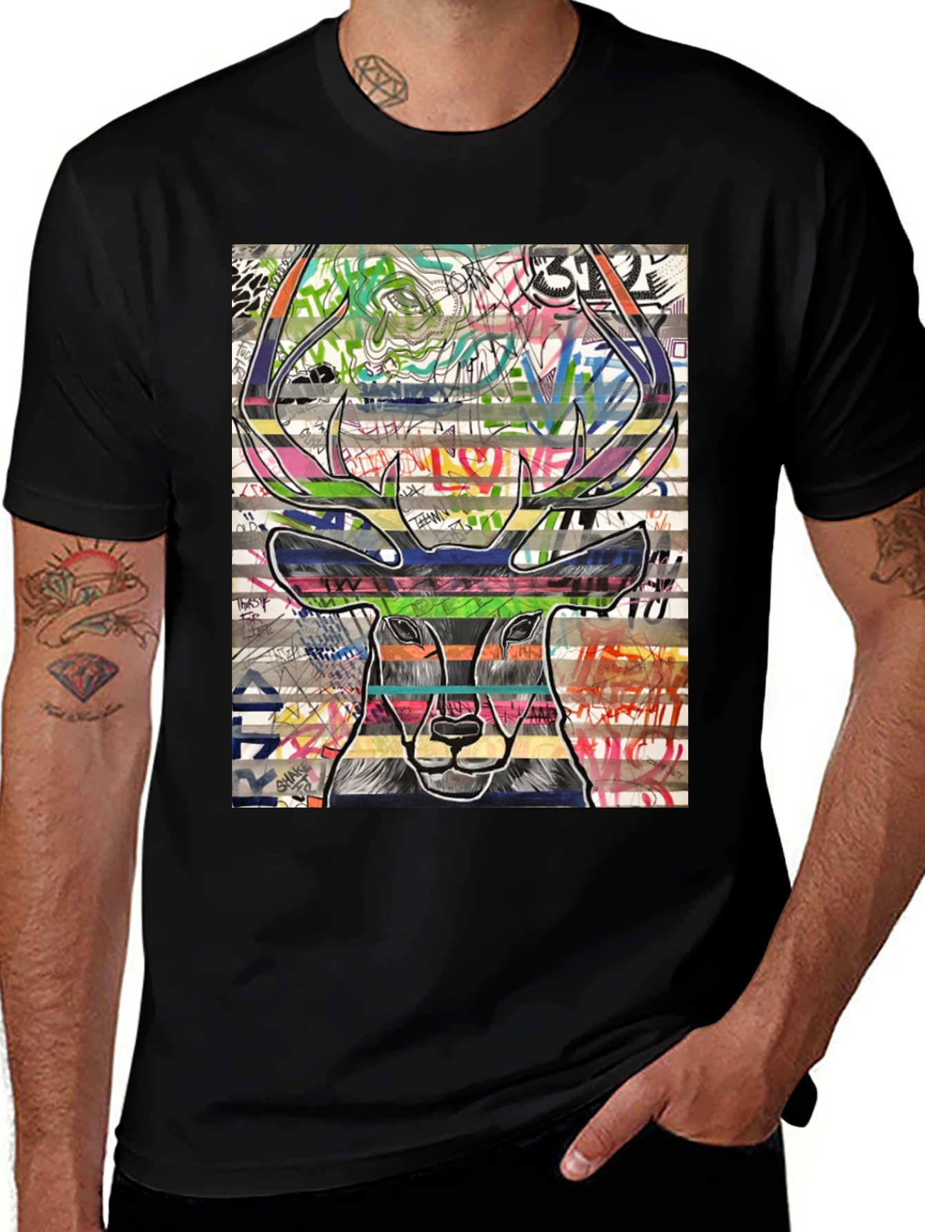 Variant 21 of Urban Deer Graphic T-Shirt - Street Art Stag Tee