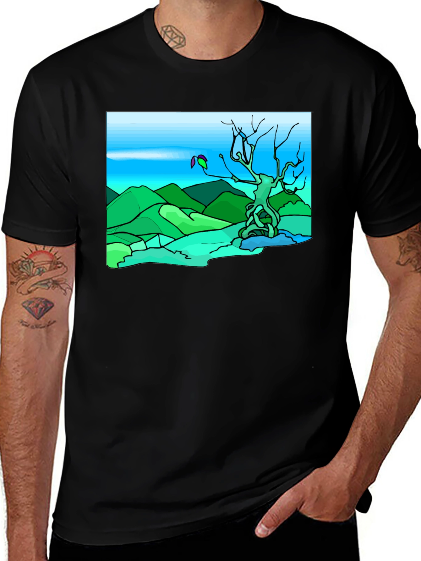 Variant 3 of Artsy Nature Scene Black T-Shirt