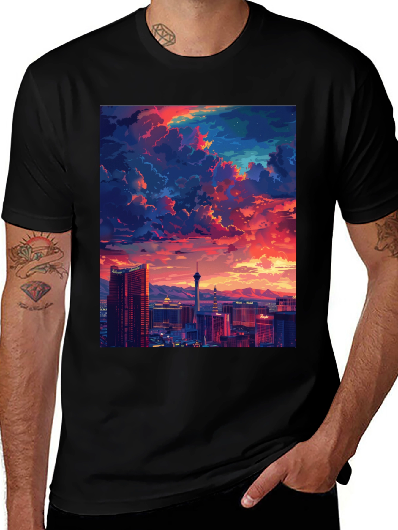 Variant 5 of Vegas Sunset Graphic Tee - Stylish Cityscape Shirt