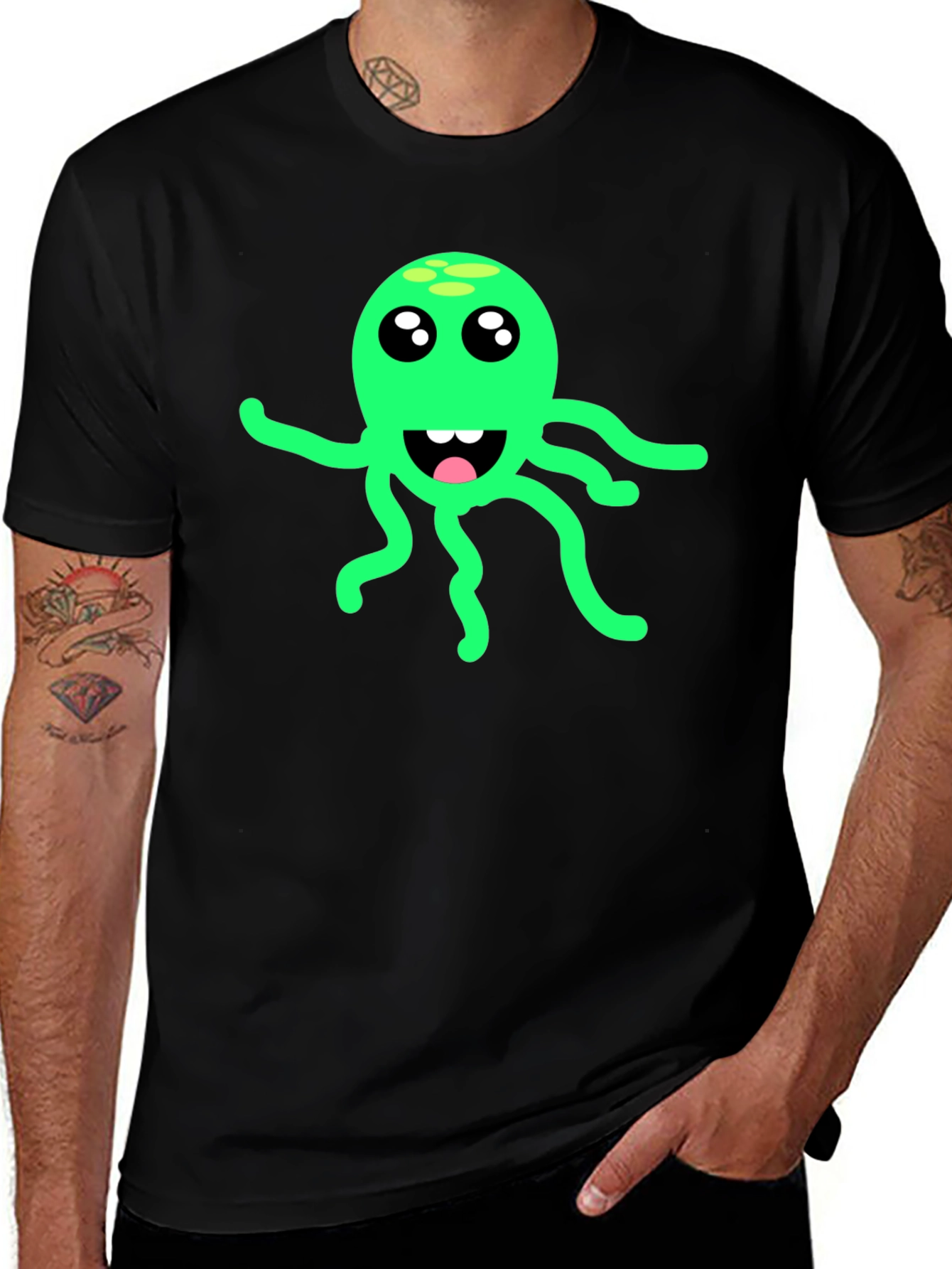 Variant 30 of Green Octopus Graphic Black T-Shirt