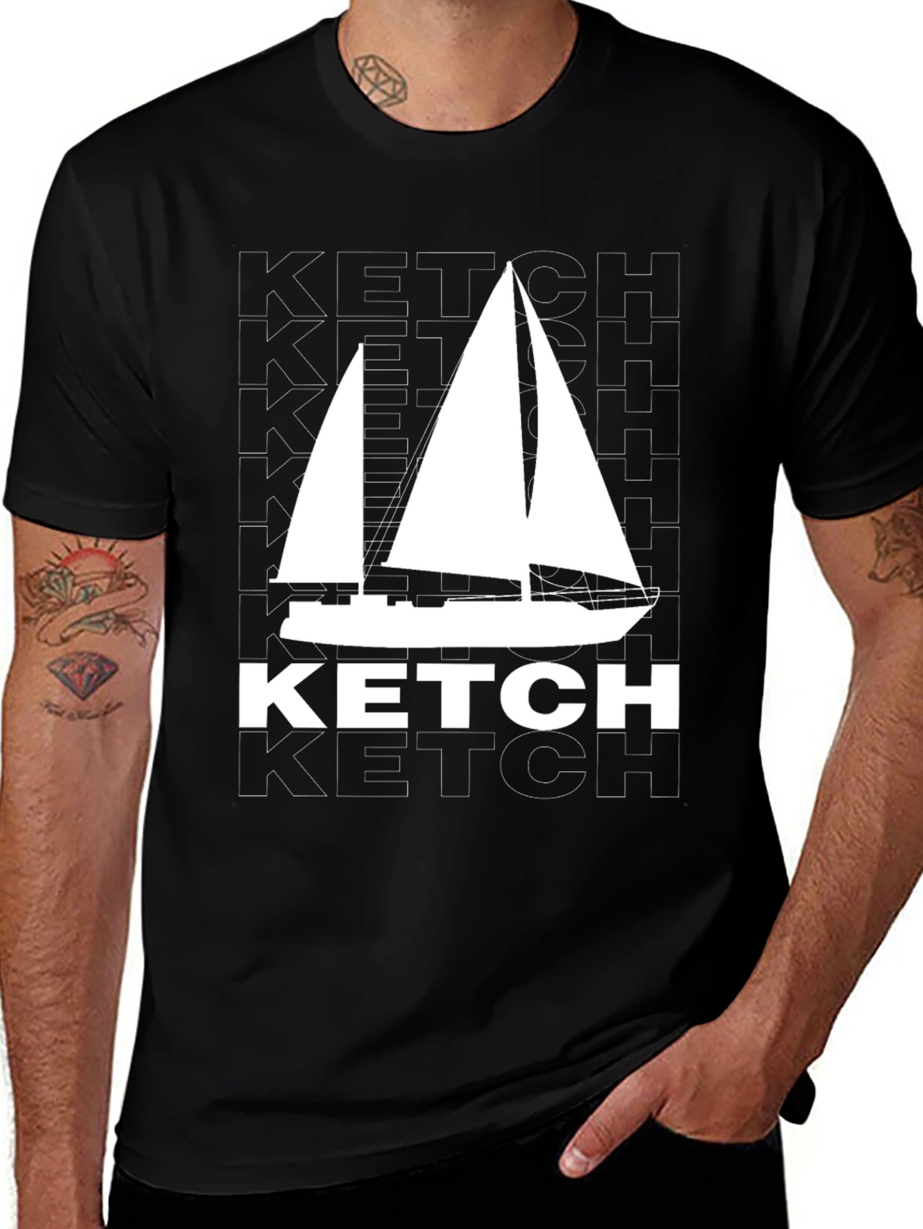 Variant 22 of Ketch Sailboat Graphic T-Shirt - Black