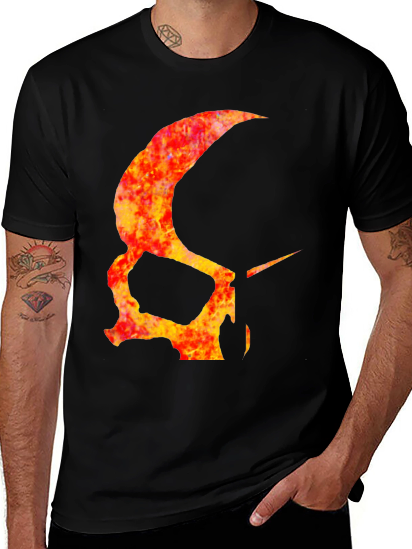 Variant 14 of Fiery Skull Graphic Tee - Black Cotton T-Shirt