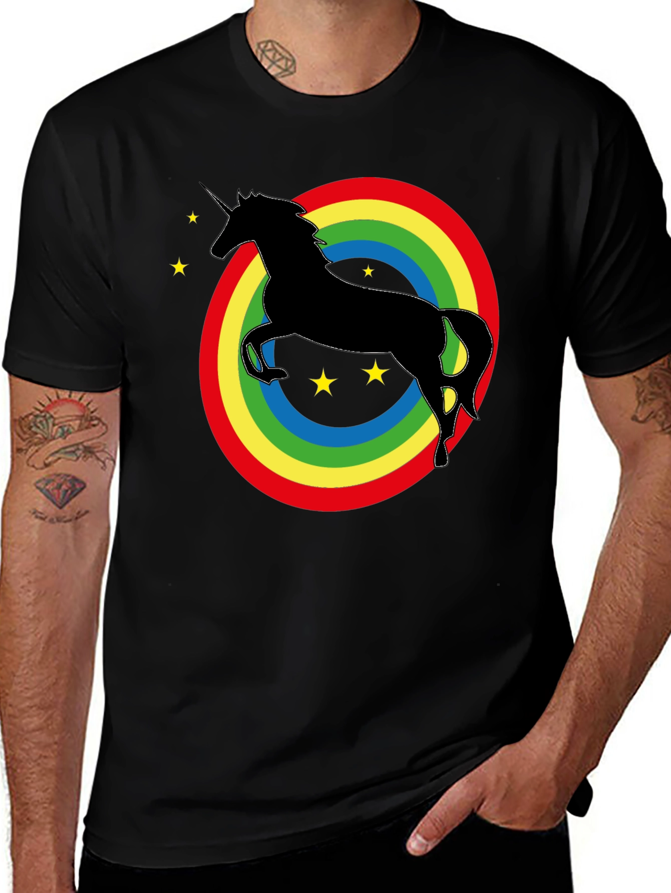 Variant 6 of Rainbow Unicorn Graphic Tee - Black