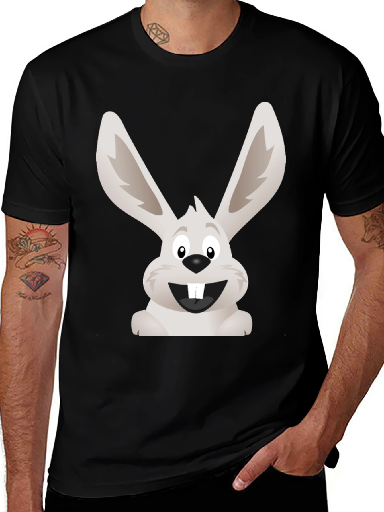 Variant 14 of Funny Bunny Graphic Tee - Black Cotton T-Shirt