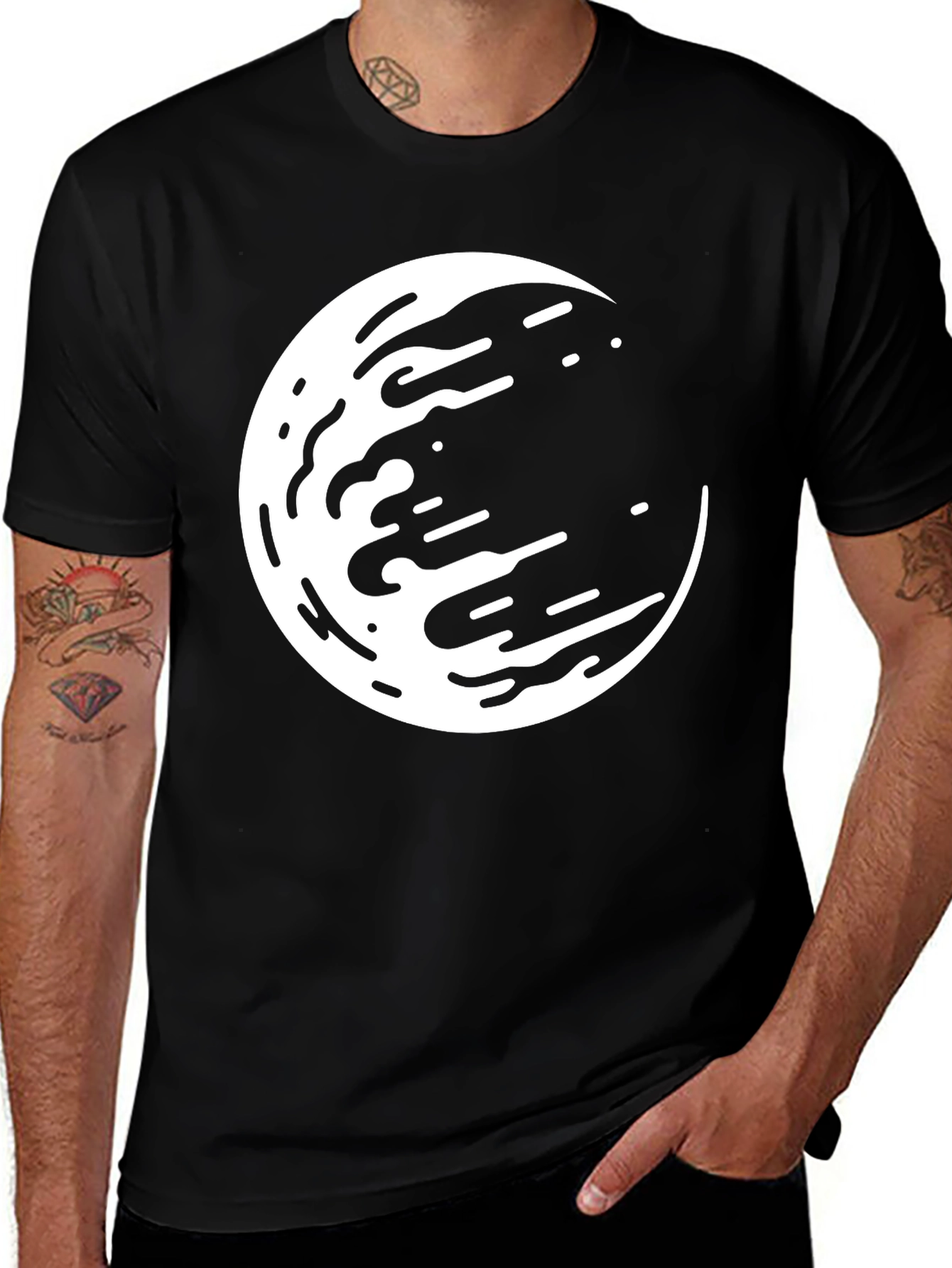 Variant 26 of Abstract Moon Graphic Tee - Black Casual Shirt
