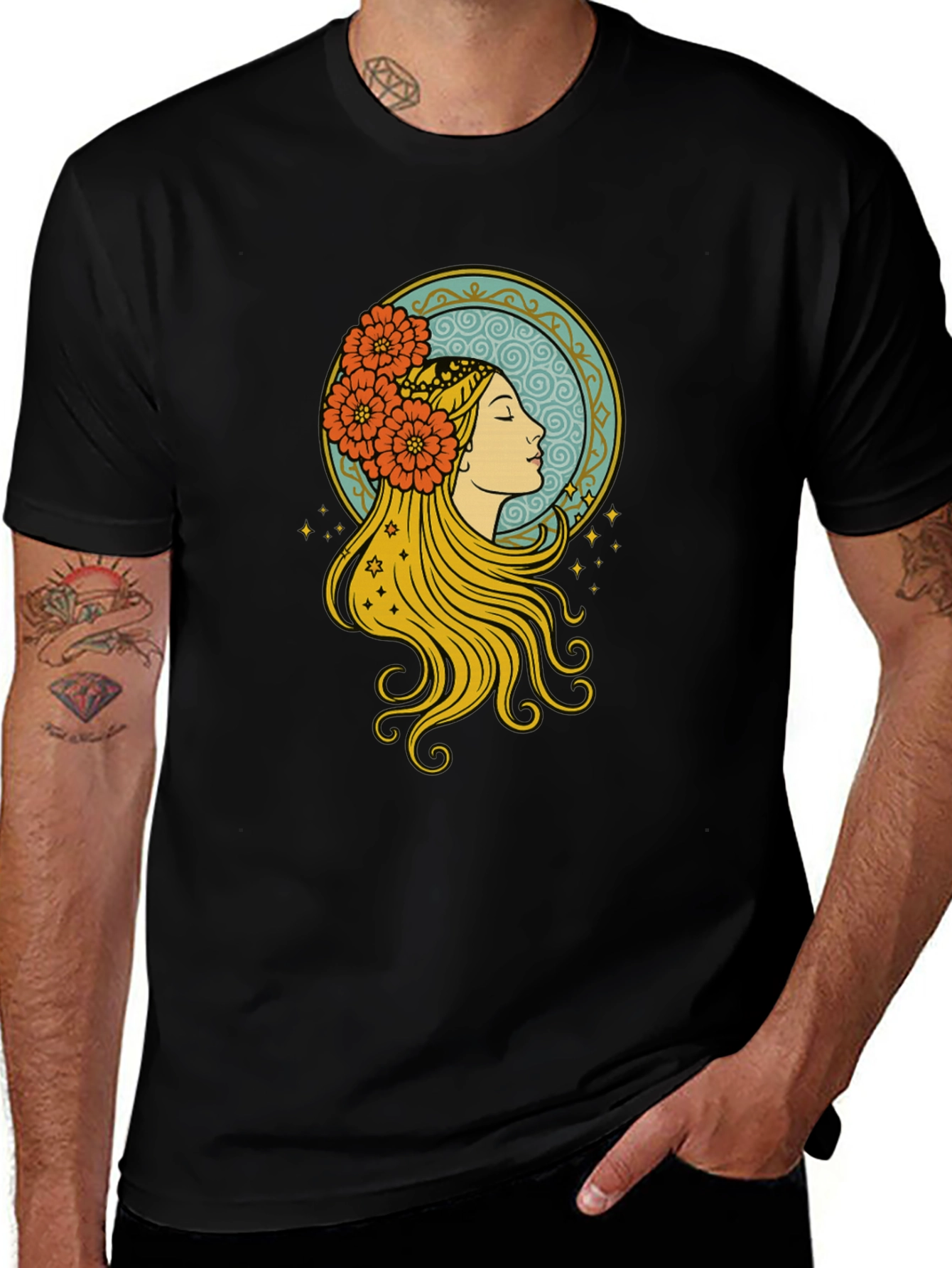 Variant 26 of Floral Goddess Graphic Tee - Stylish & Unique Black T-Shirt