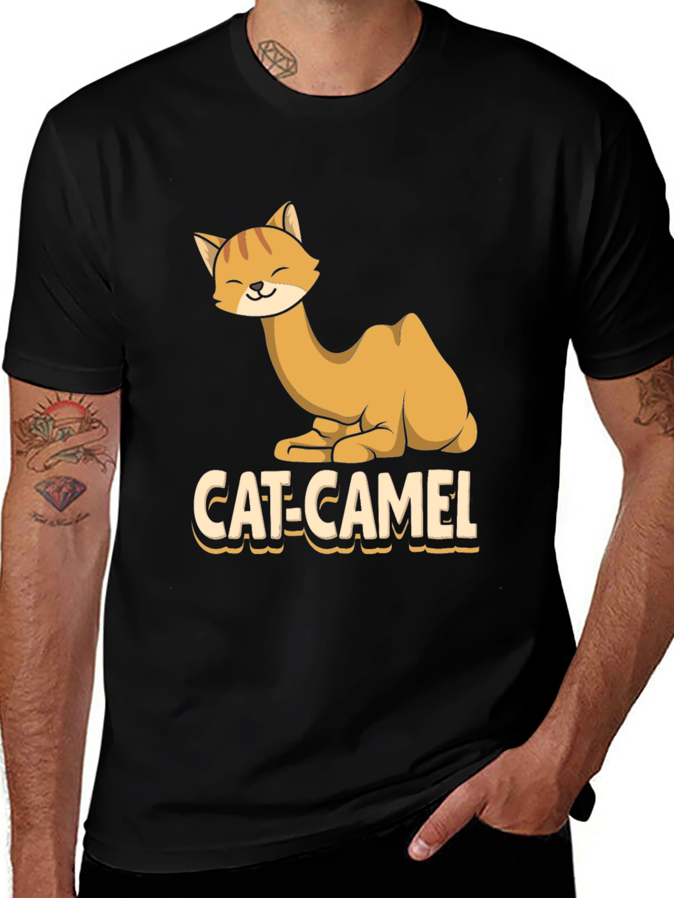 Variant 22 of Cat-Camel Graphic T-Shirt - Humorous Animal Tee