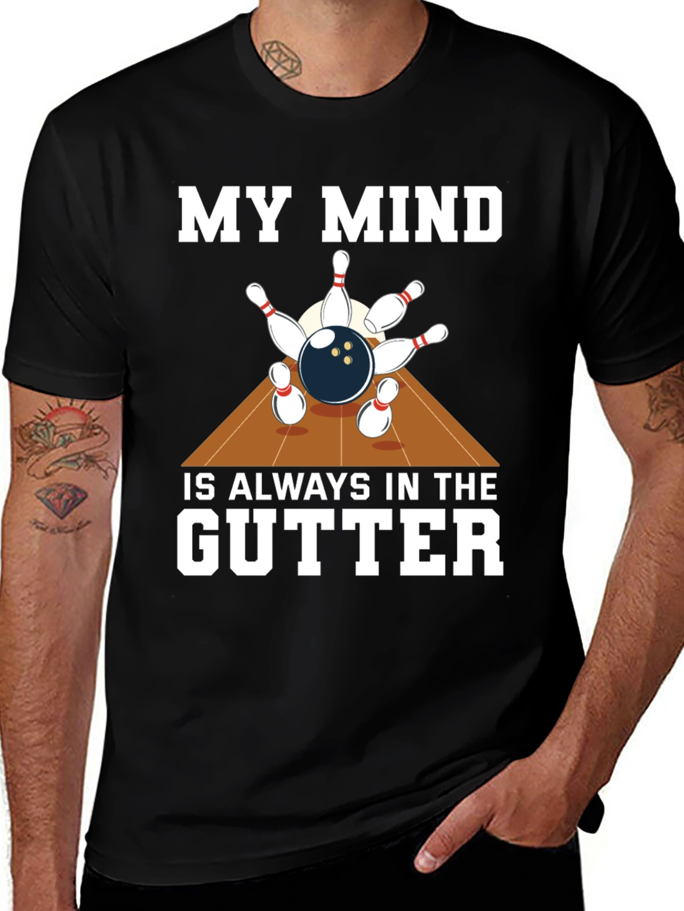 Variant 20 of Bowling Humor T-Shirt - Mind in the Gutter Tee
