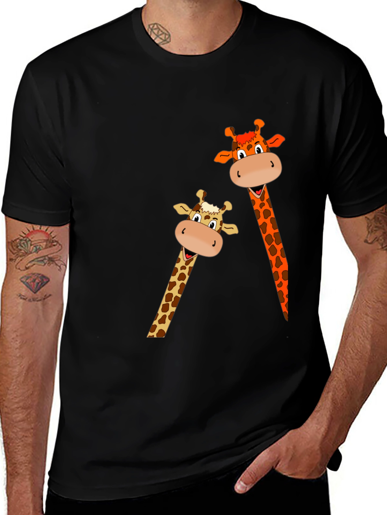 Giraffe Graphic Print Black T-Shirt