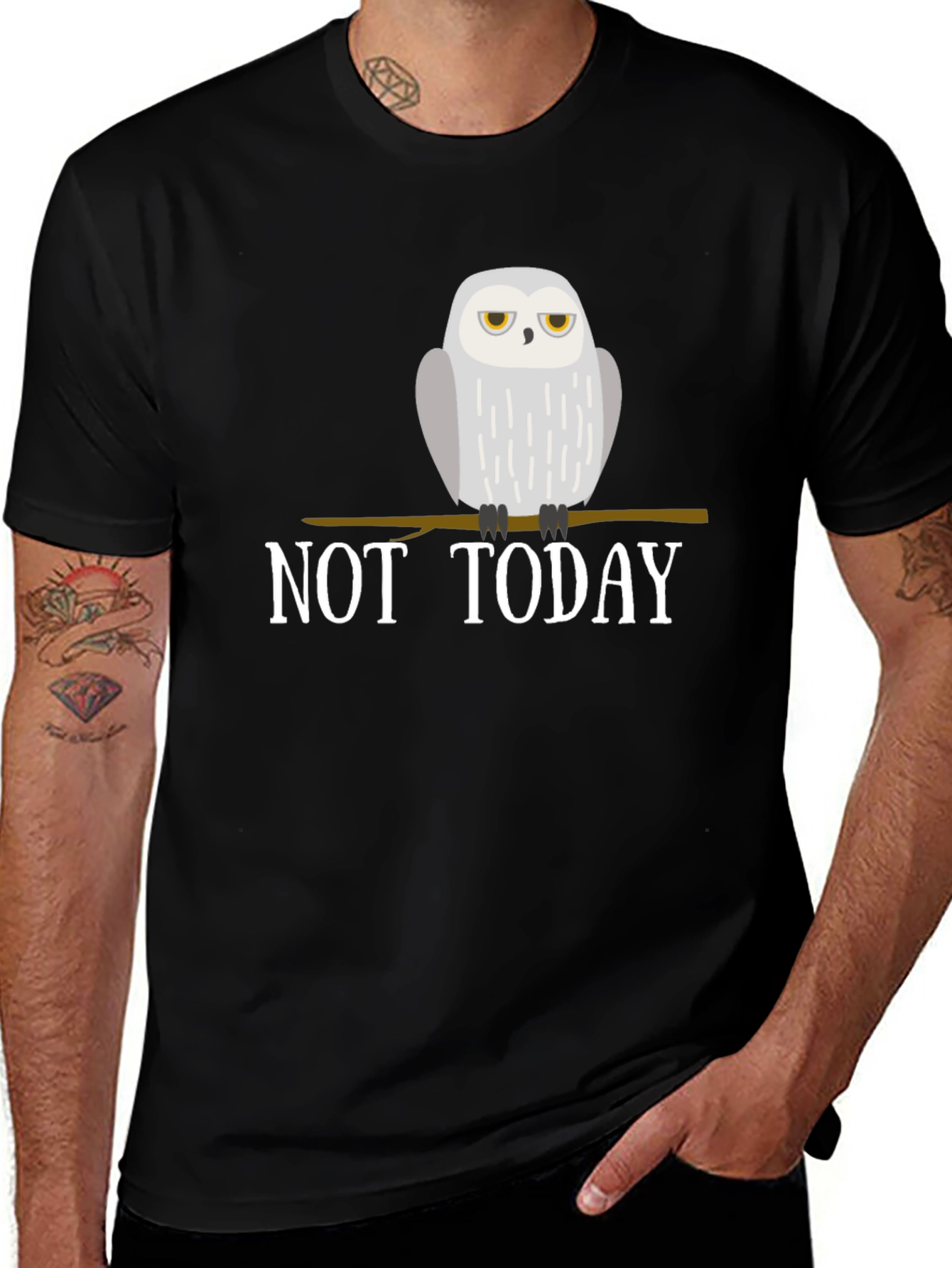 Variant 10 of Not Today Owl Graphic Tee - Black Cotton T-Shirt
