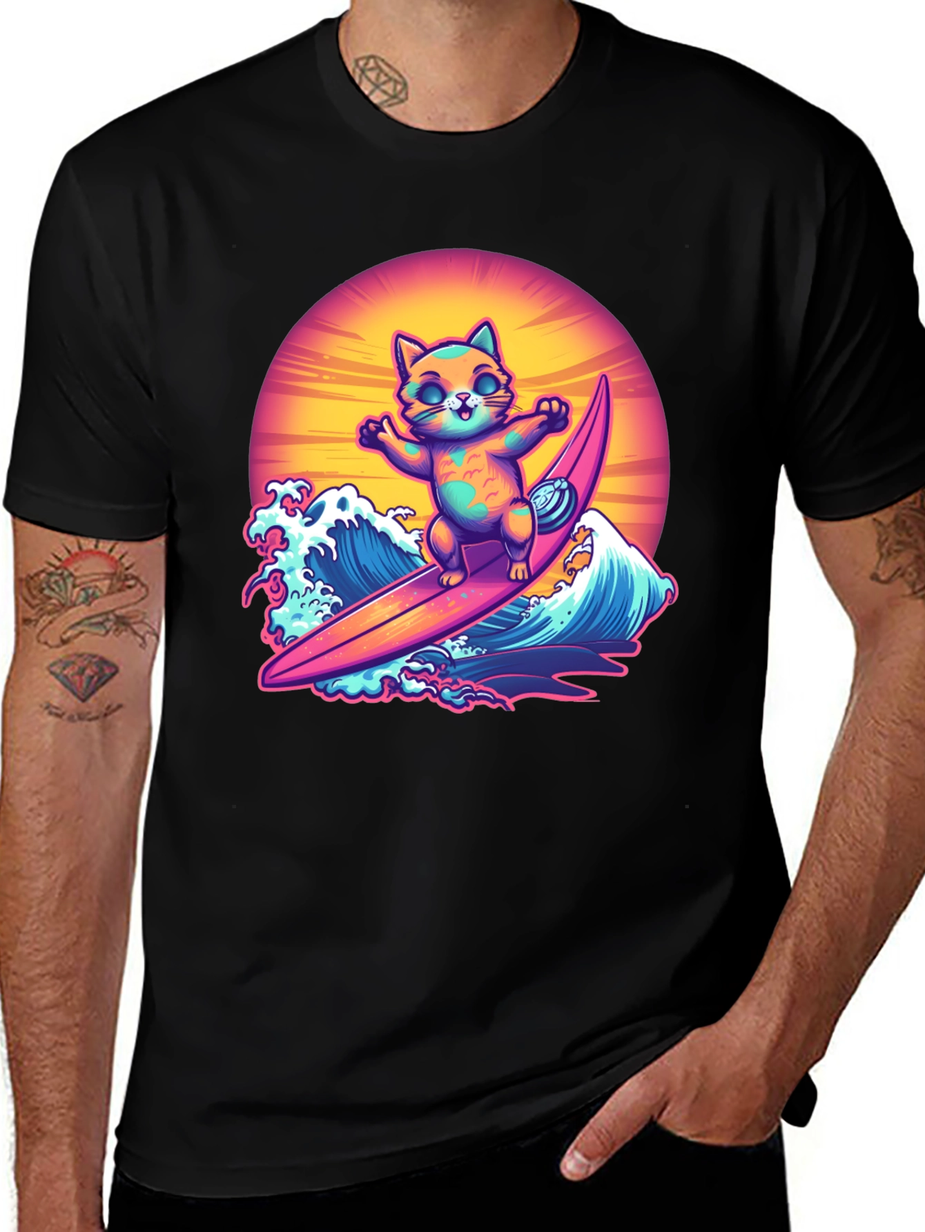 Variant 6 of Surfing Cat Graphic Tee - Cool Summer Vibes