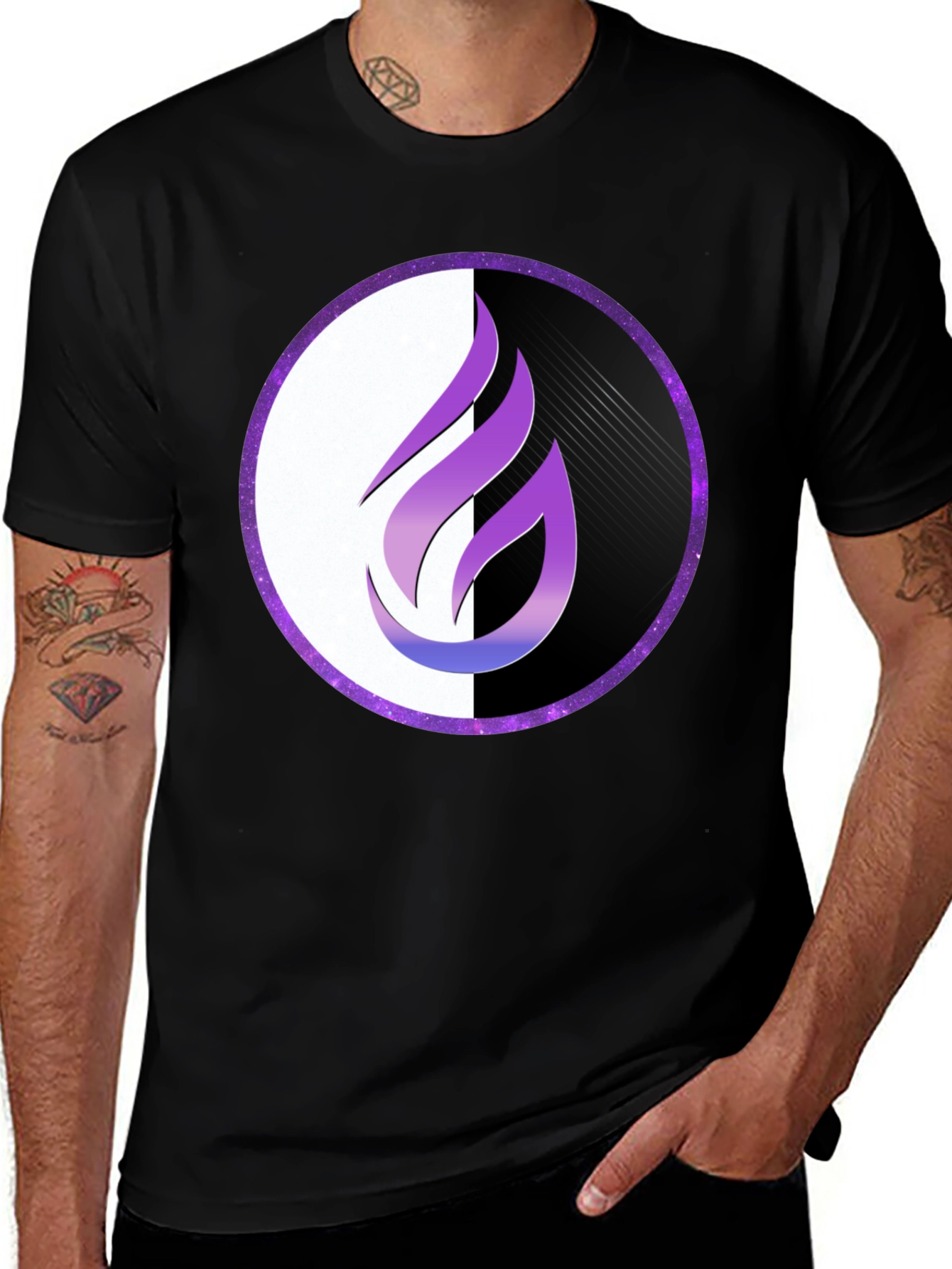 Flame Circle Graphic Tee - Black Cotton Blend Shirt