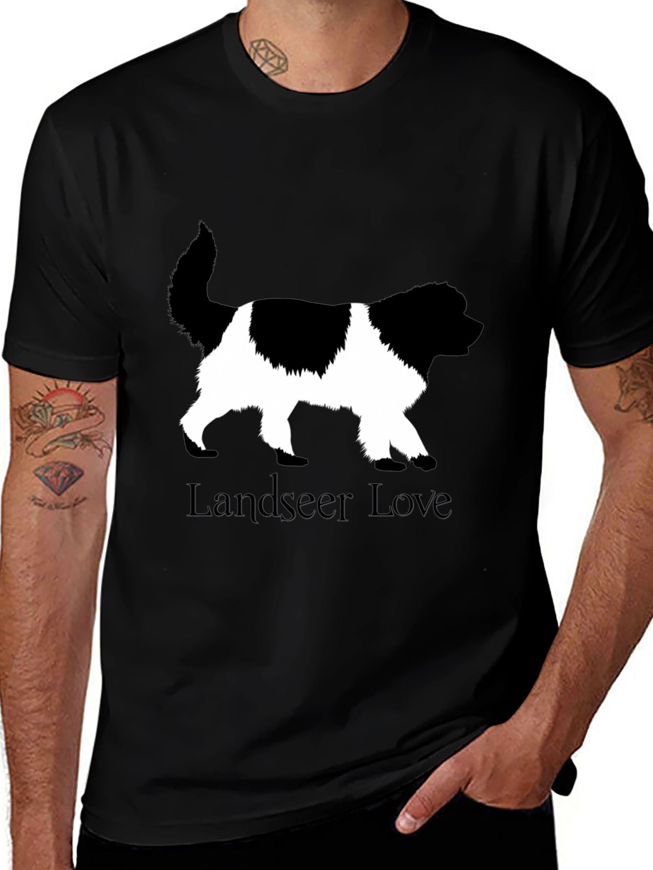 Landseer Love Dog T-Shirt - Black
