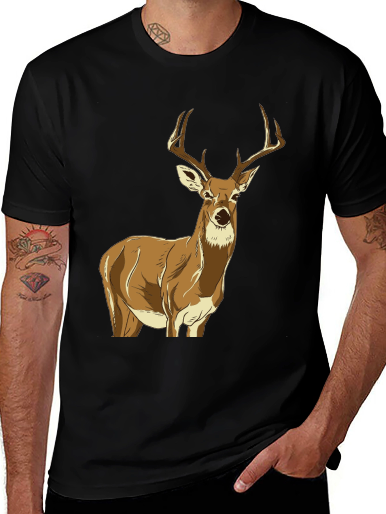 Variant 22 of Deer Graphic Print Black T-Shirt