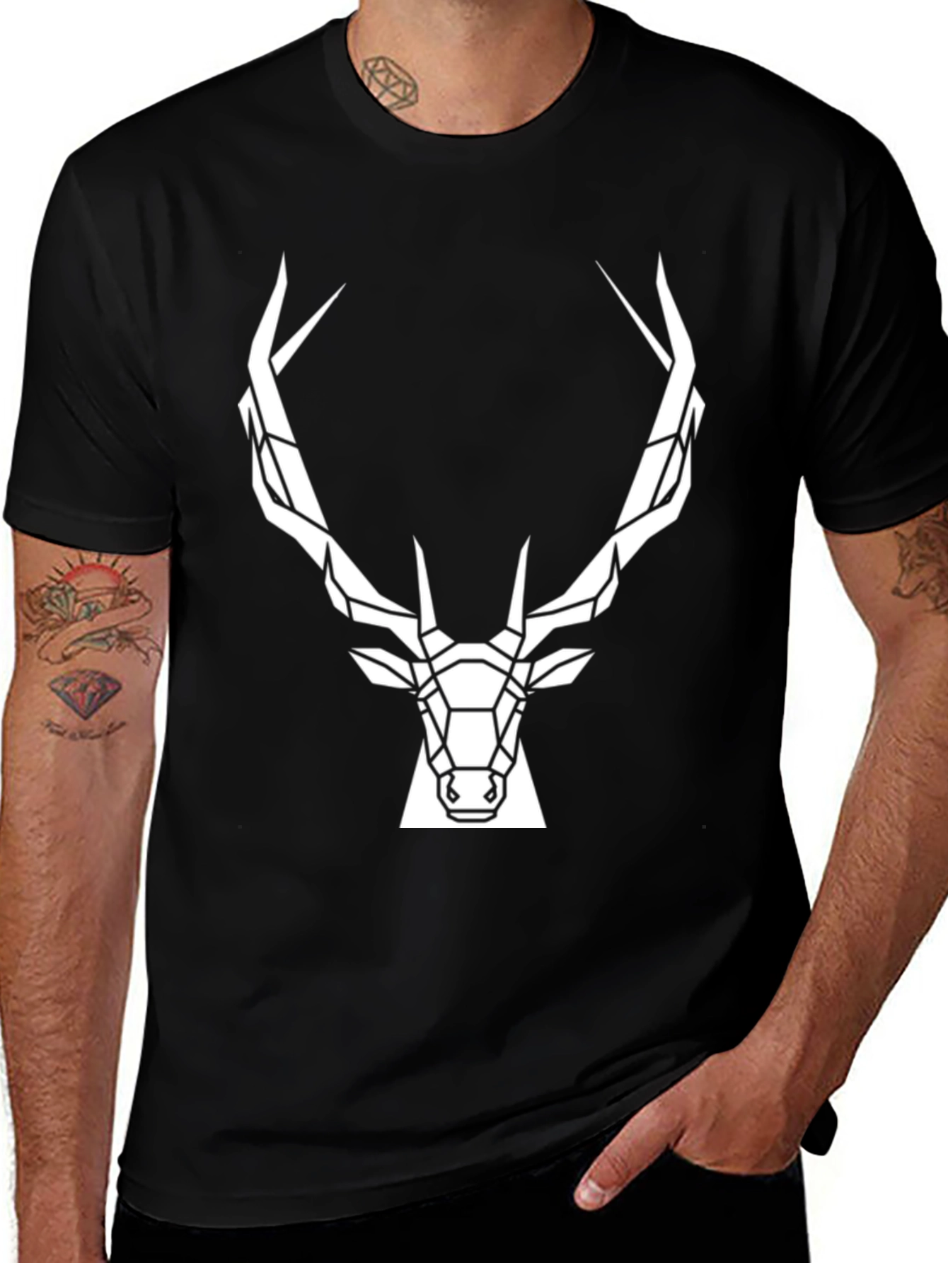 Variant 12 of Geometric Stag Tee - Black T-Shirt