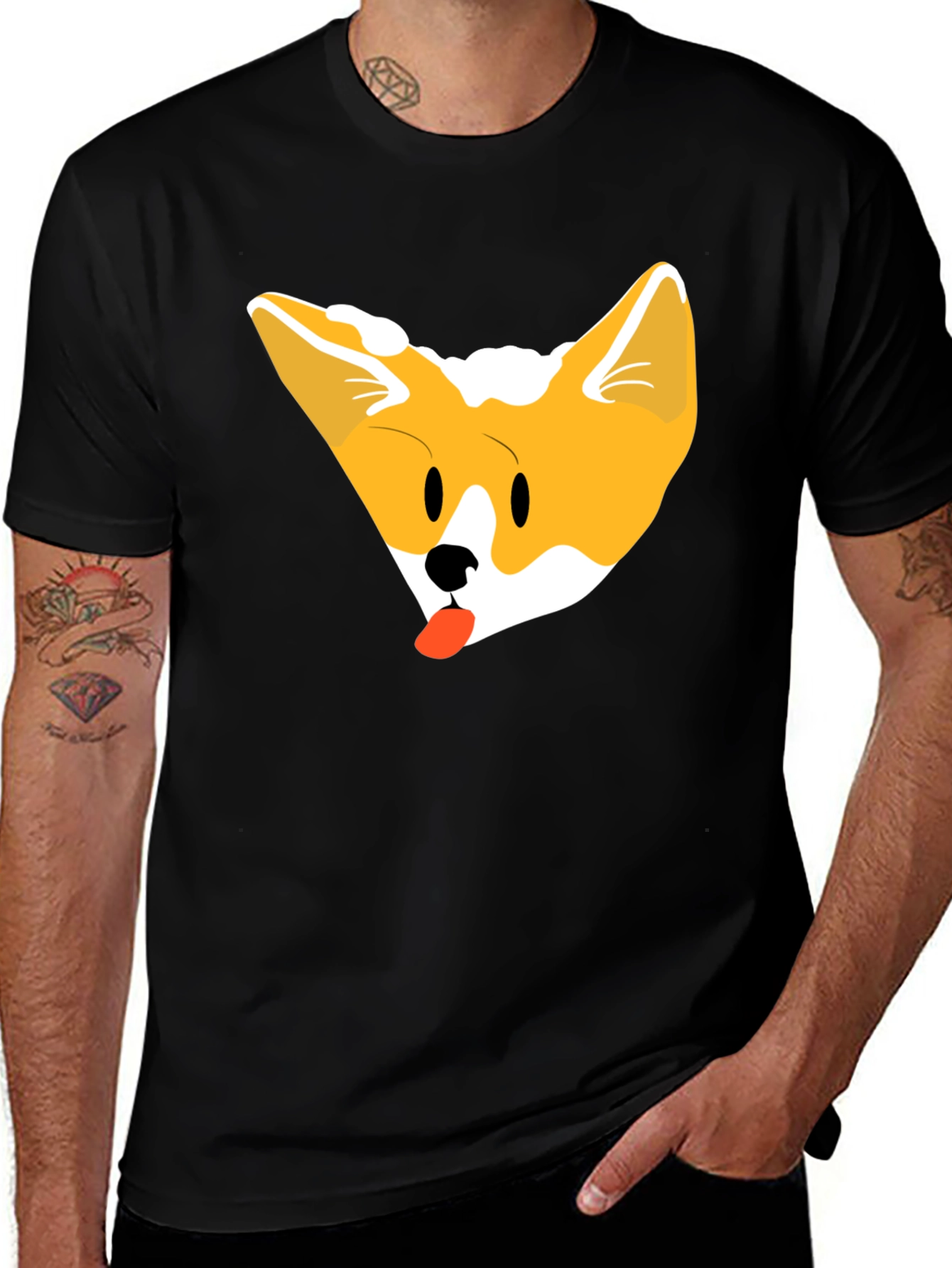 Variant 30 of Cute Corgi Face Black T-Shirt