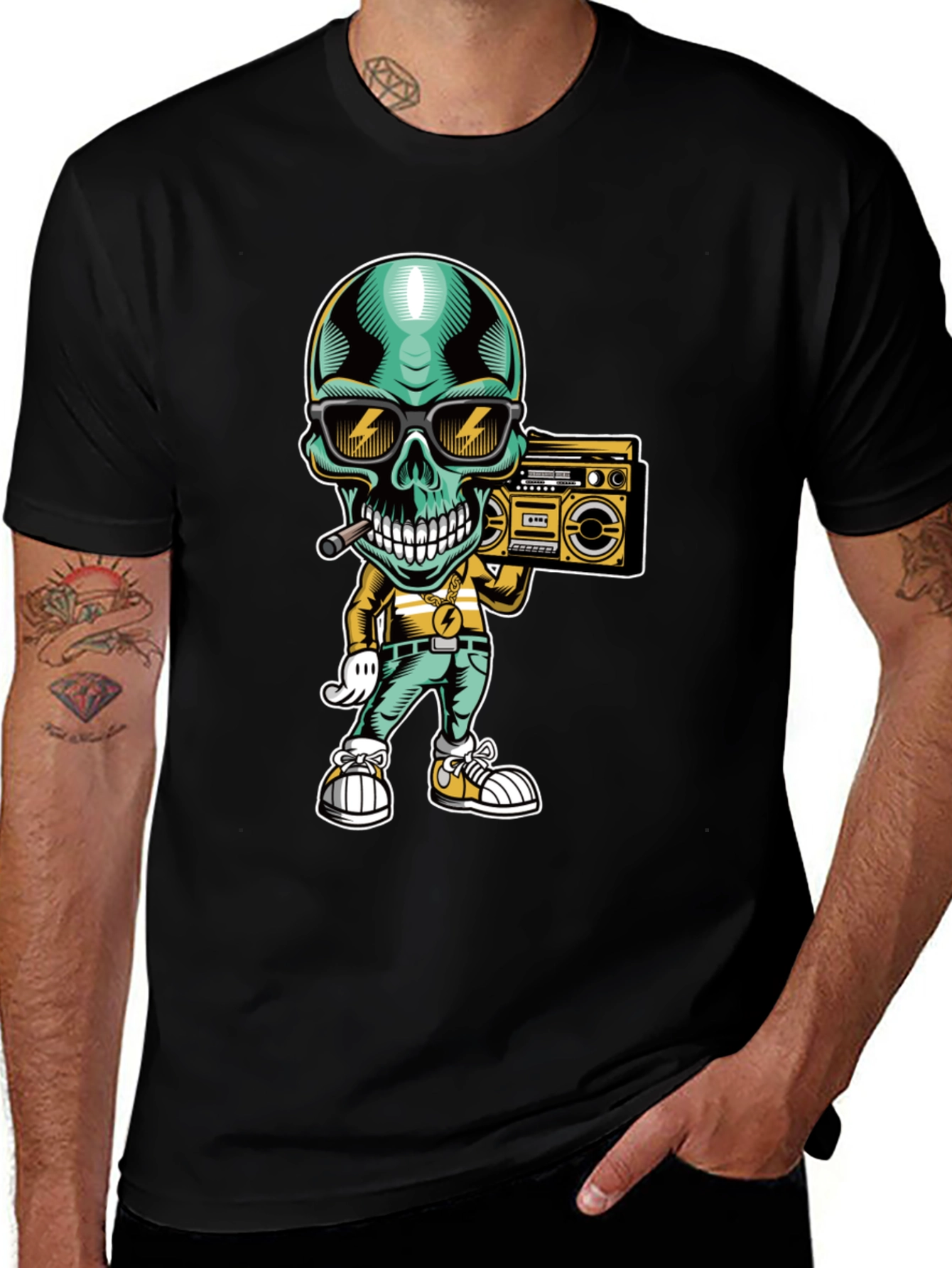 Variant 10 of Cool Skull Boombox Graphic T-Shirt
