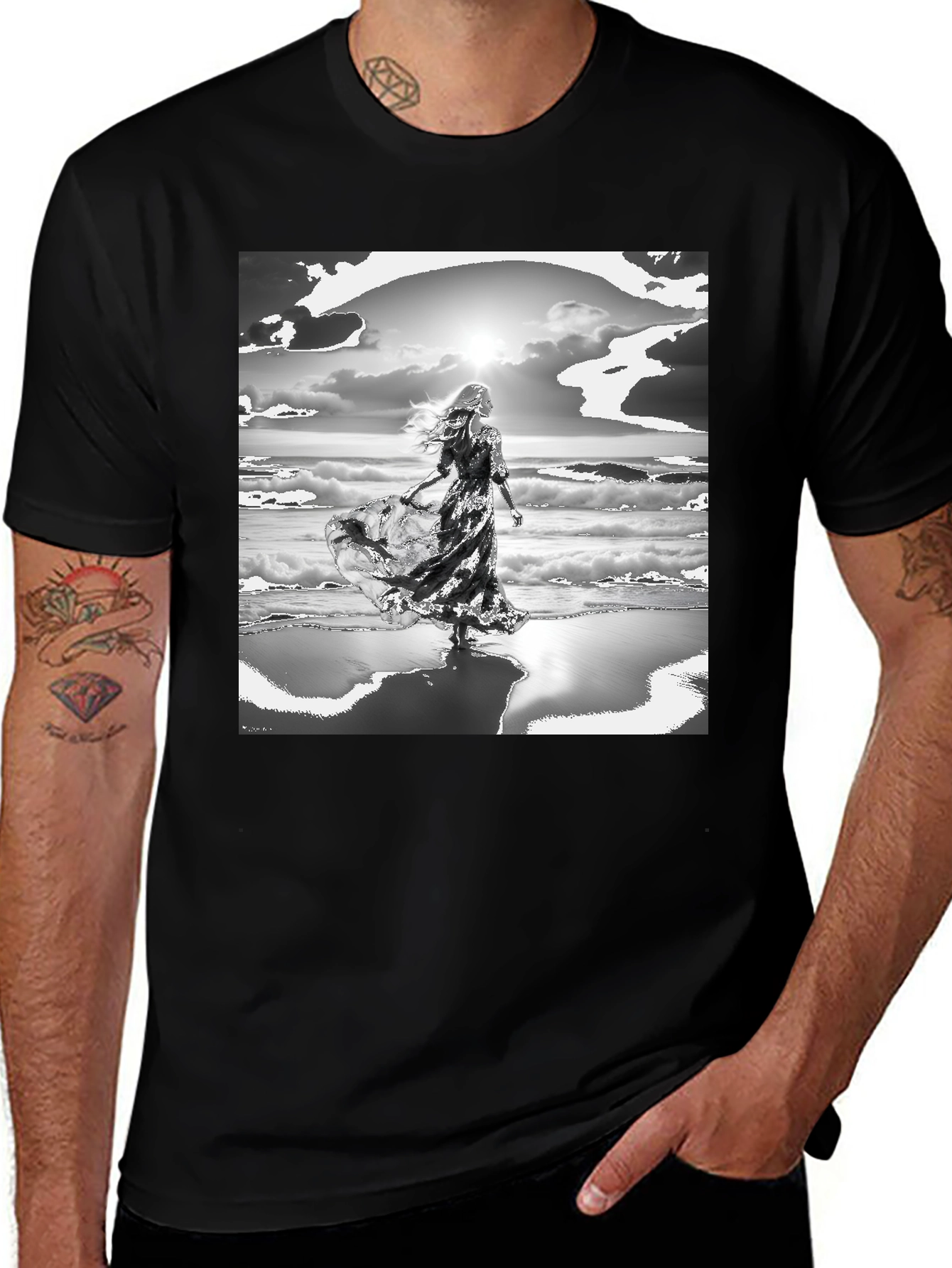 Variant 2 of Woman on Beach Graphic Tee - Black