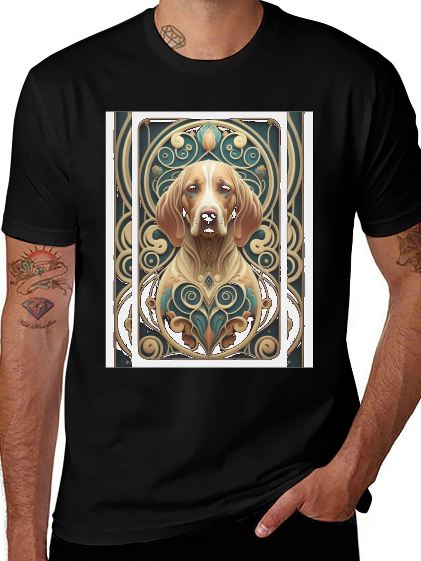 Variant 28 of Artistic Dog Graphic Tee - Black